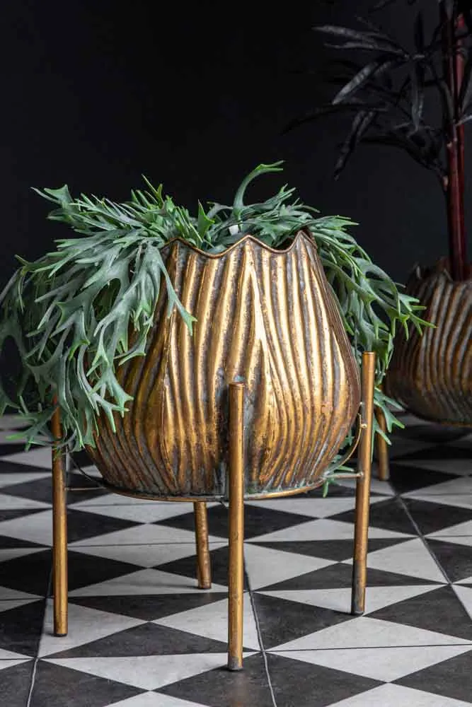 Gold Scallop Planter On Stand