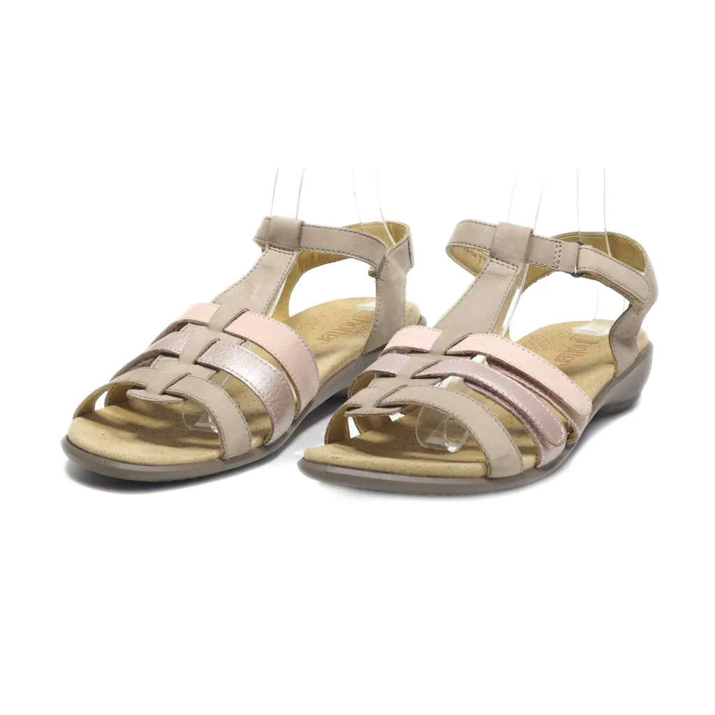 Hotter Flat Sandals Leather Beige Colour For Women