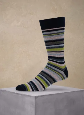 Jaspe Varied Stripe Sock in Navy