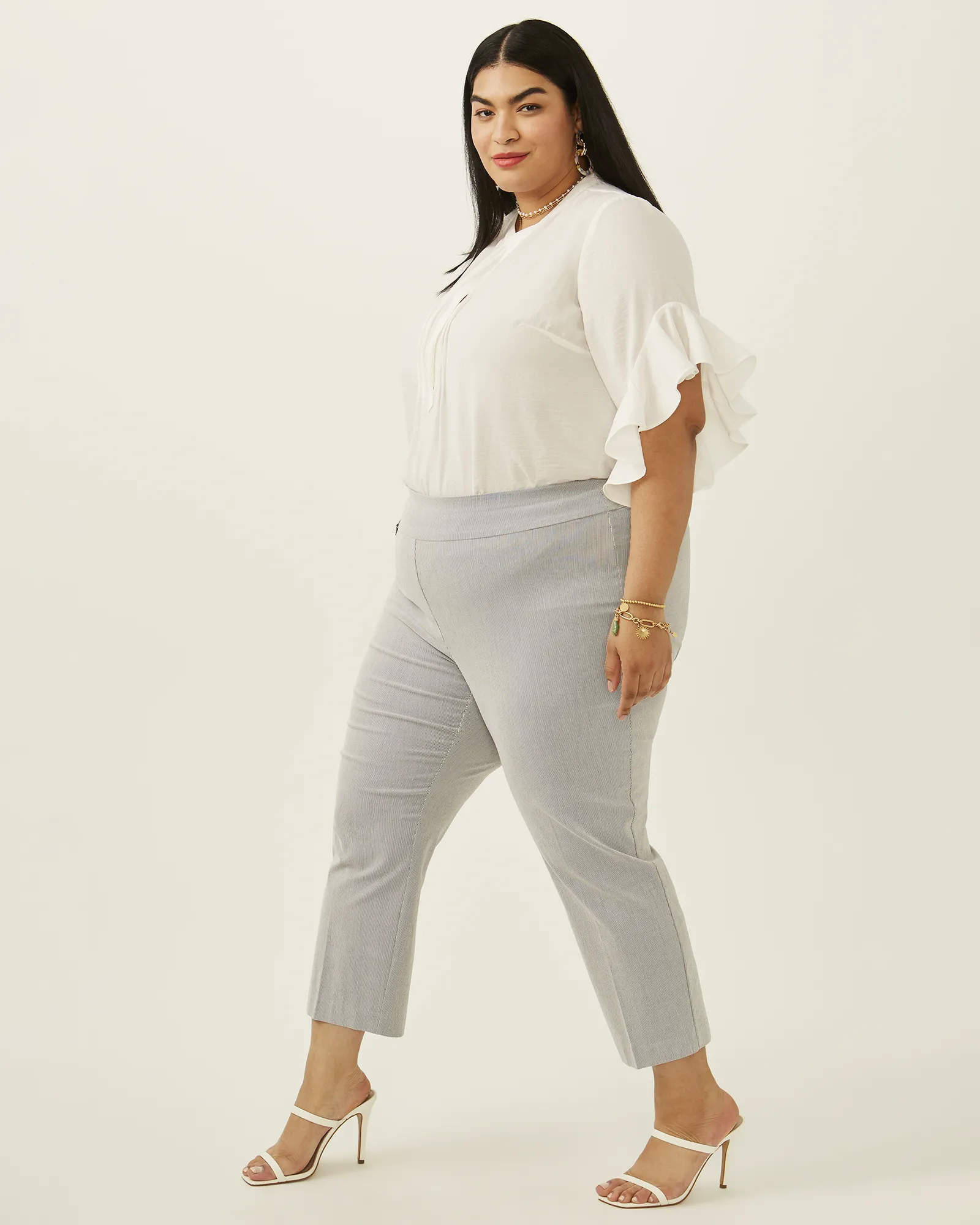 Jayla Seersucker Cropped Work Pant | Black / White