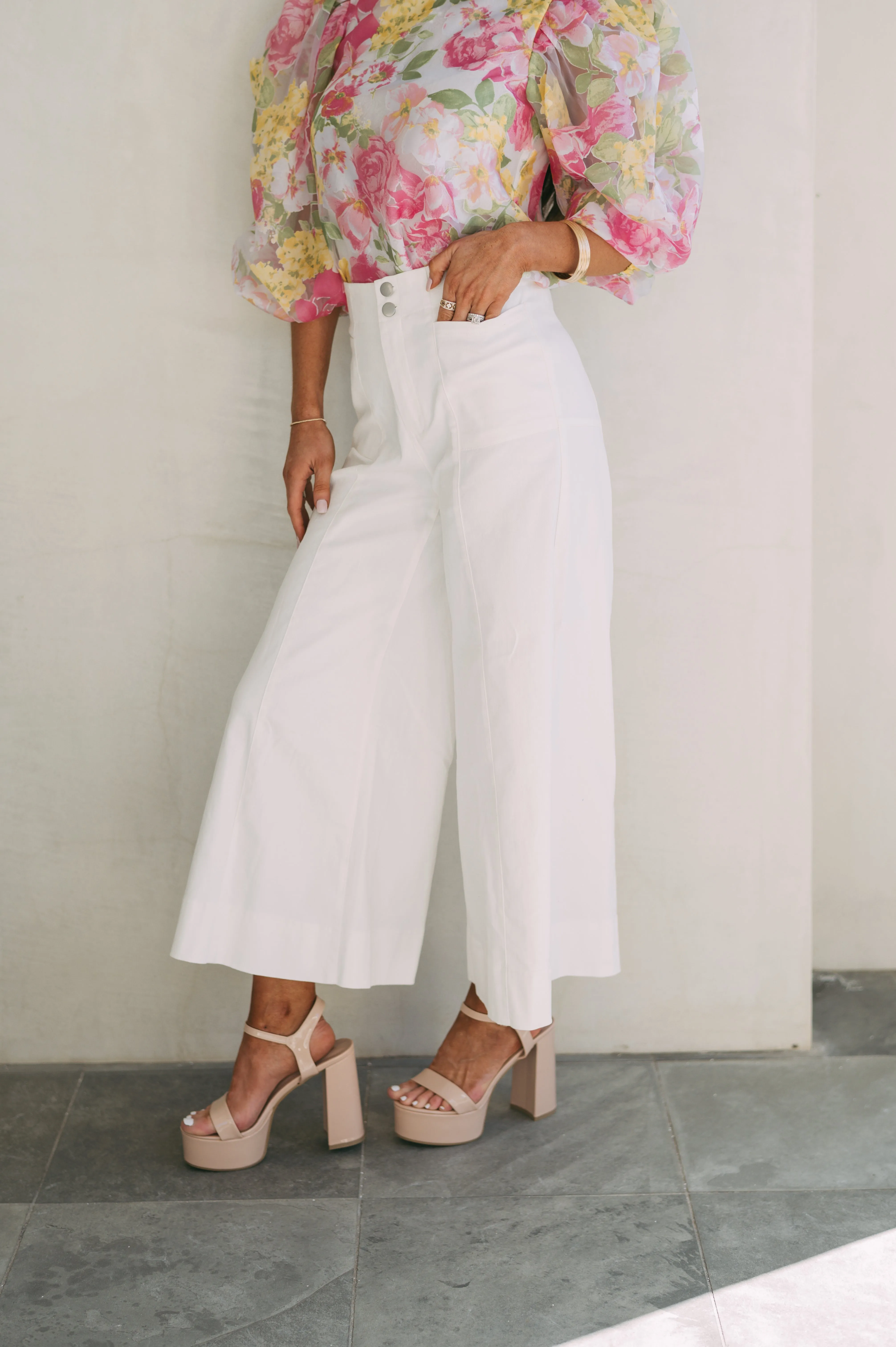 Judson Cropped Wide Leg Pants-Off White