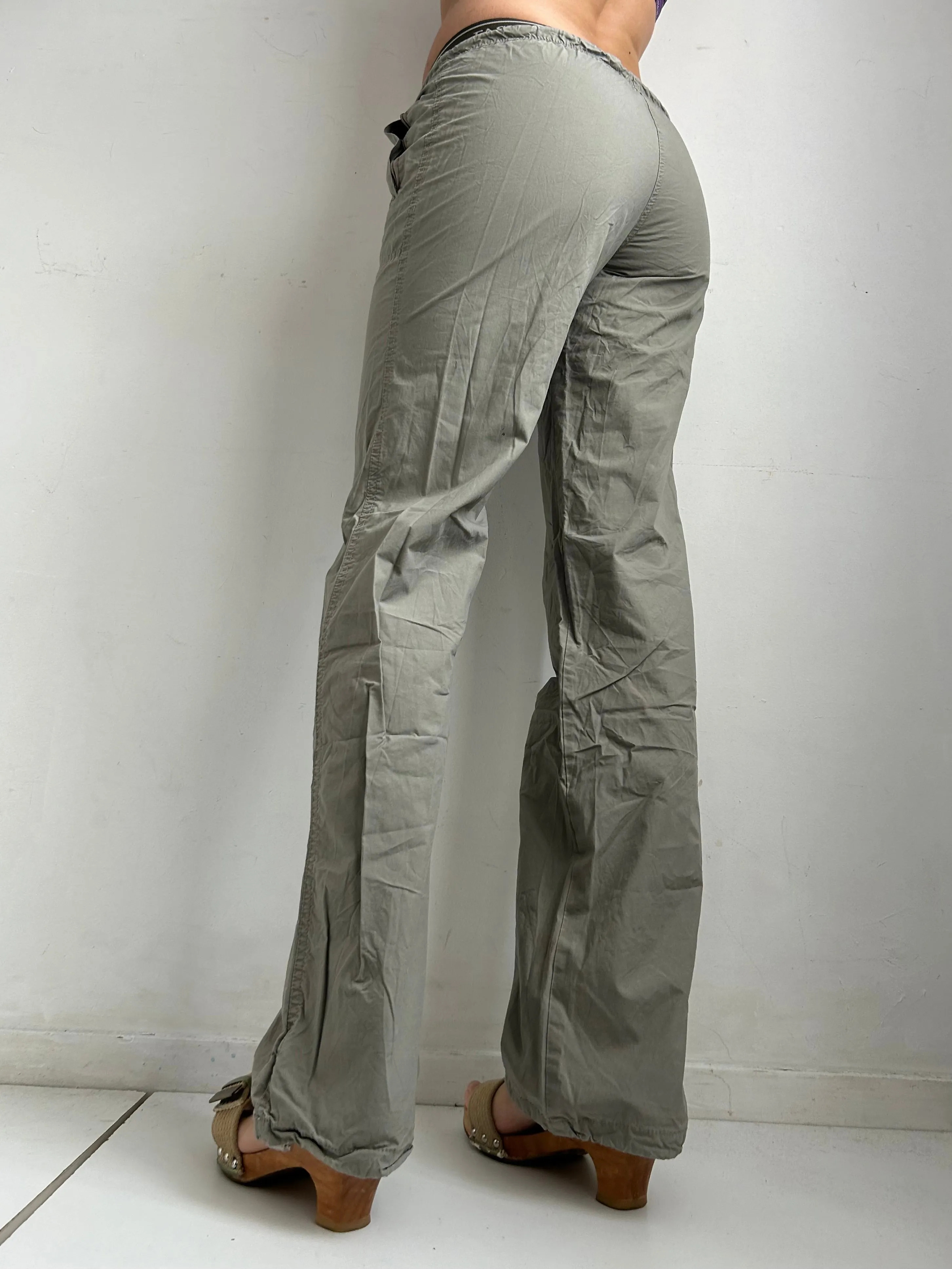 Khaki utility ruched baggy joggers pants (S)