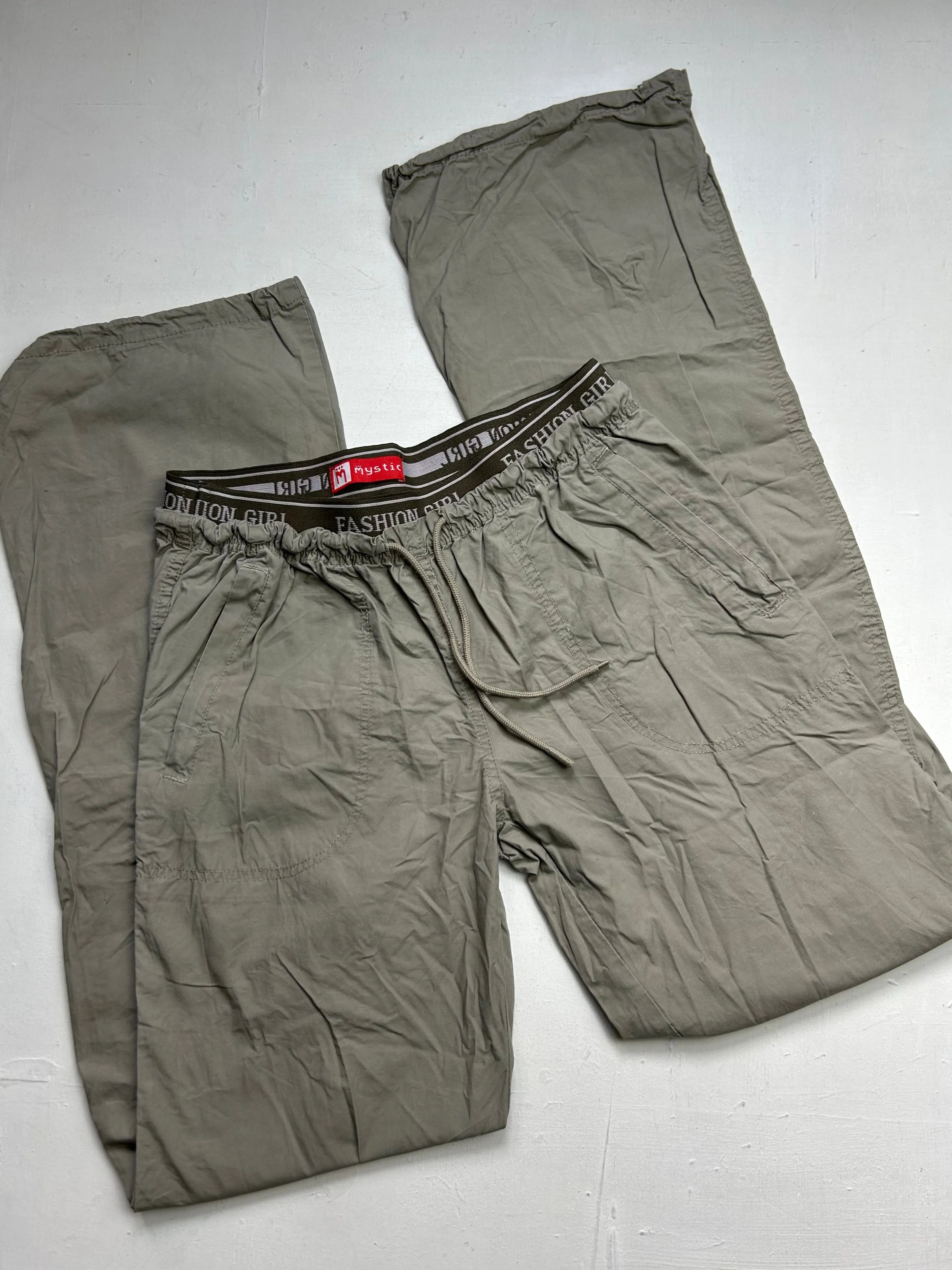 Khaki utility ruched baggy joggers pants (S)