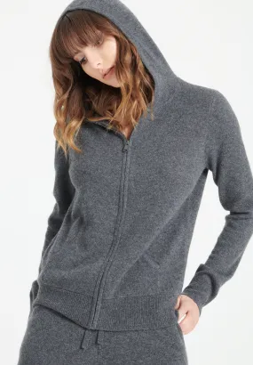 LILLY 8 Sweat à capuche zippé en cachemire gris anthracite