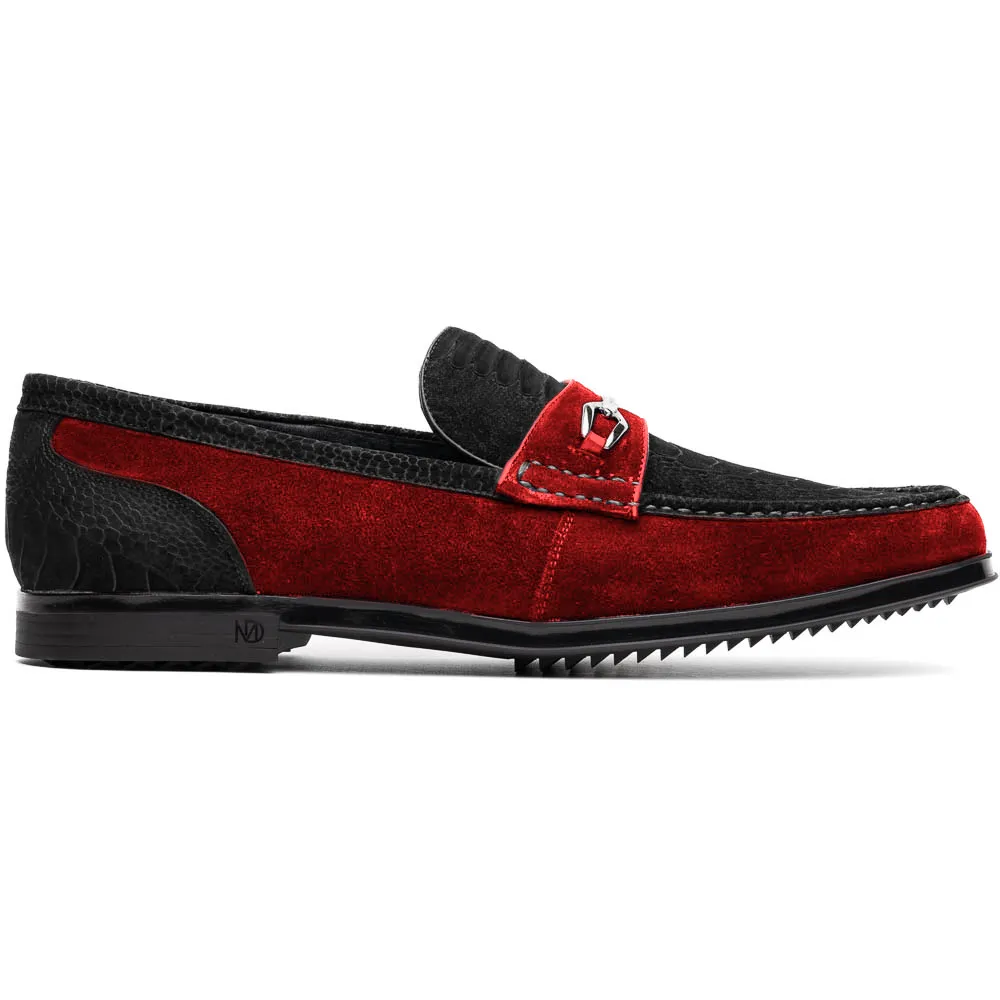 Marco Di Milano Hugo Ostrich Black/Red Sueded Bit Loafers