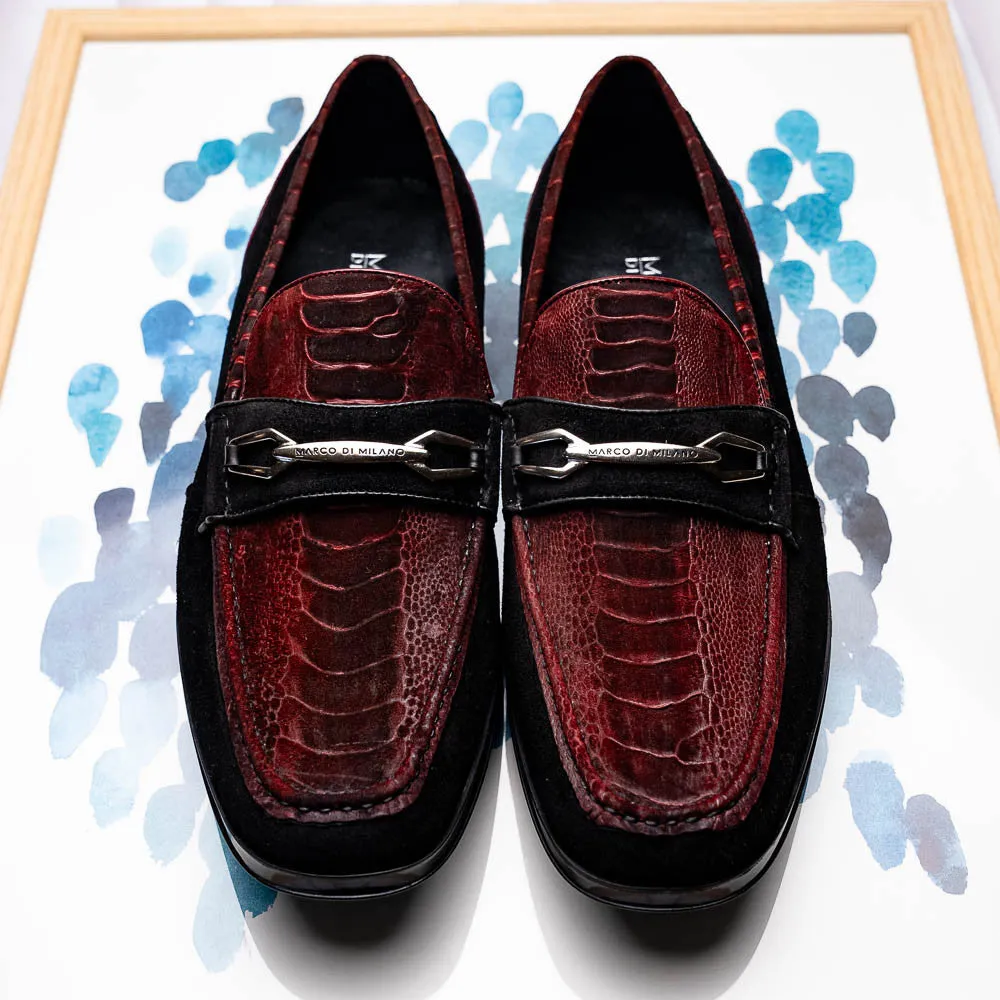 Marco Di Milano Hugo Ostrich Black/Wine Sueded Bit Loafers