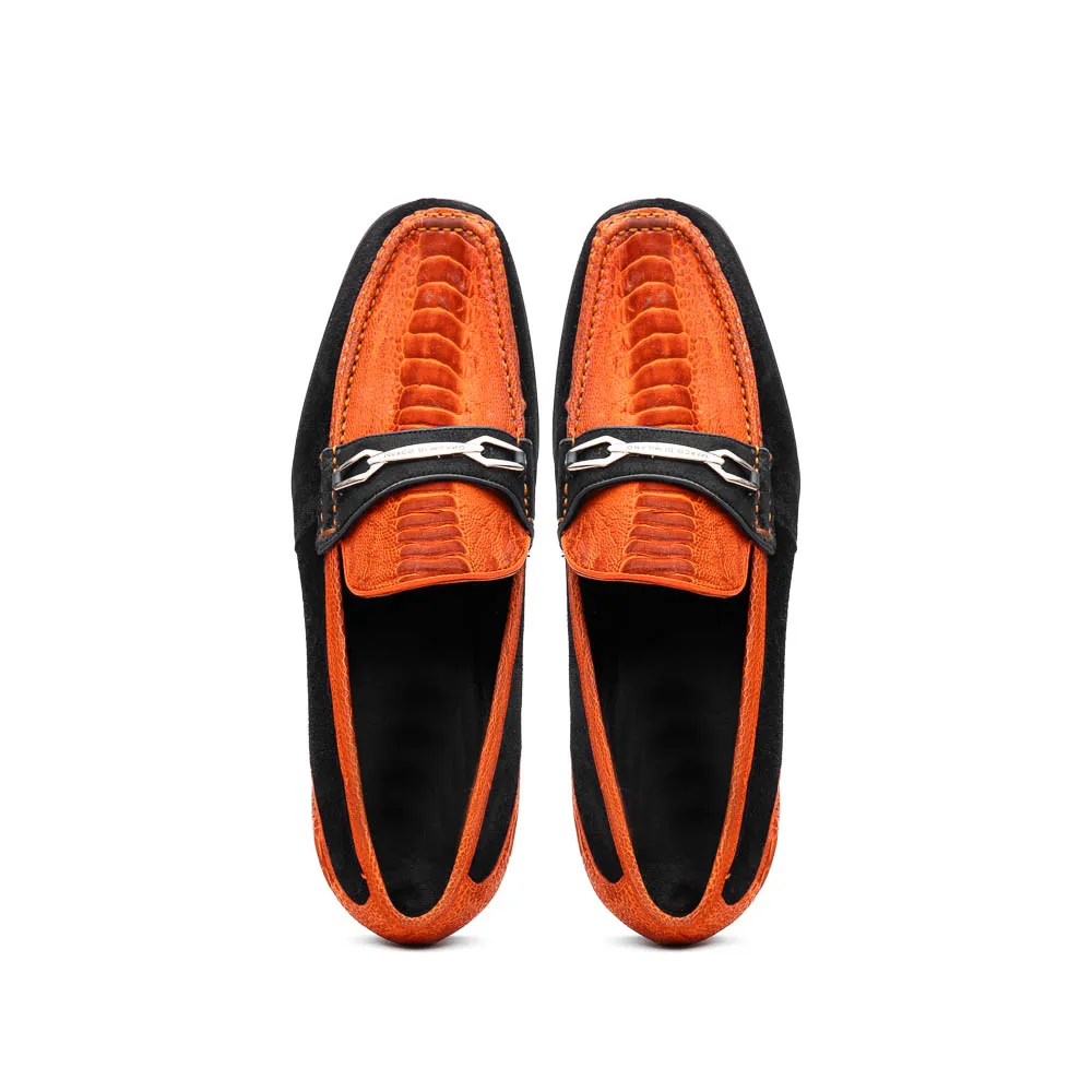 Marco Di Milano Hugo Ostrich Orange/Black Bit Loafers