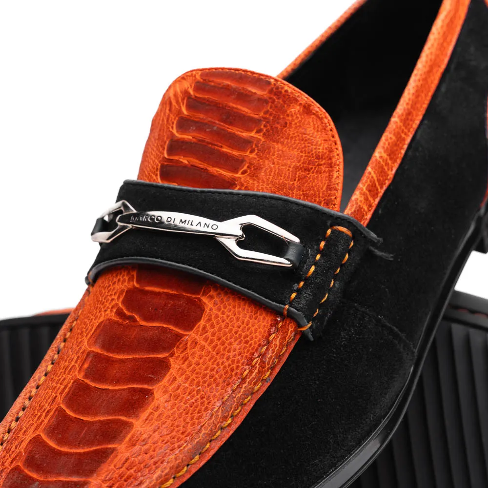 Marco Di Milano Hugo Ostrich Orange/Black Bit Loafers