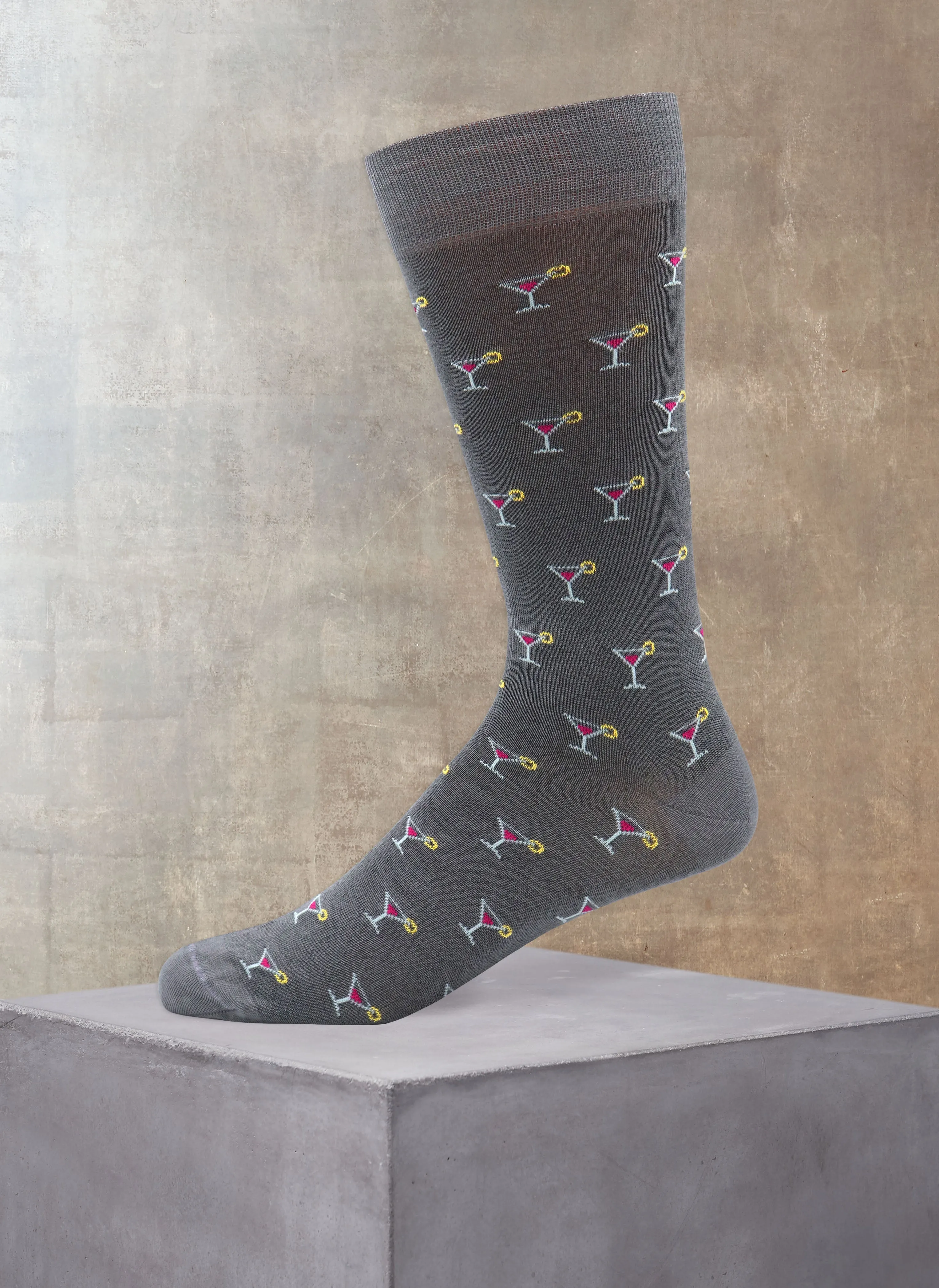 Martini Glasses Sock in Light Grey