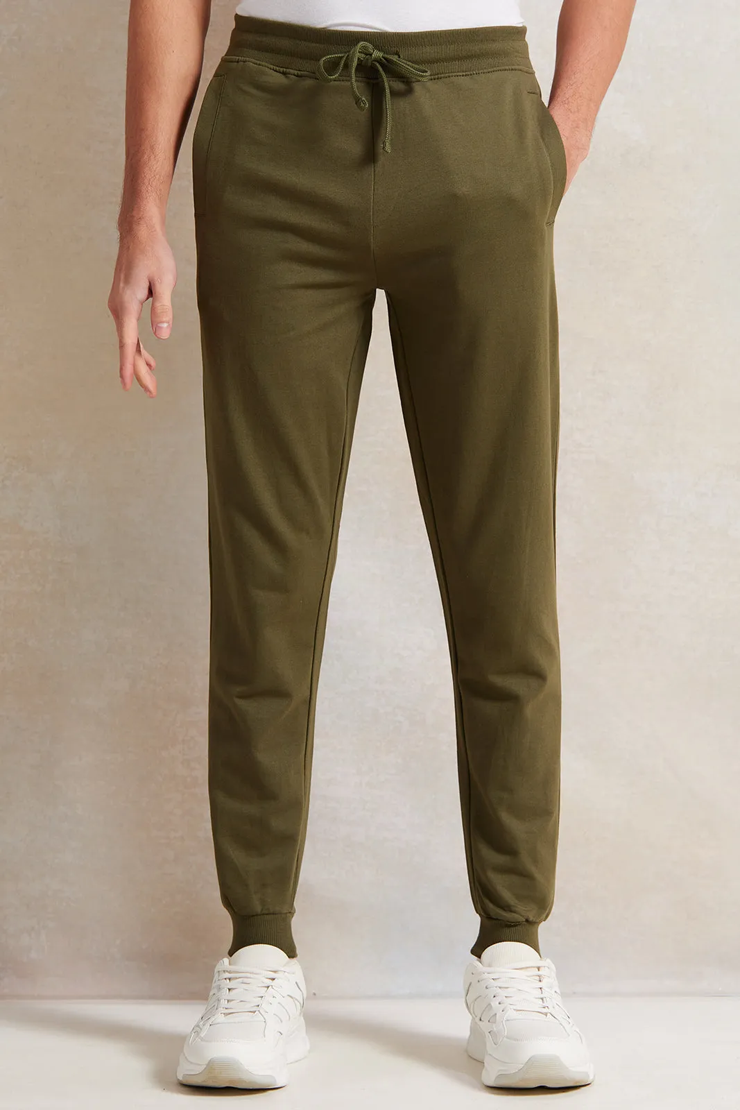 Men Olive Basic Track Pants