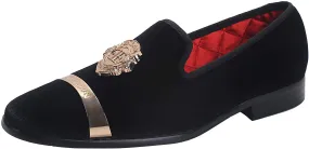 Men's Black Dress Fashion Velvet Loafers w/Gold Detail