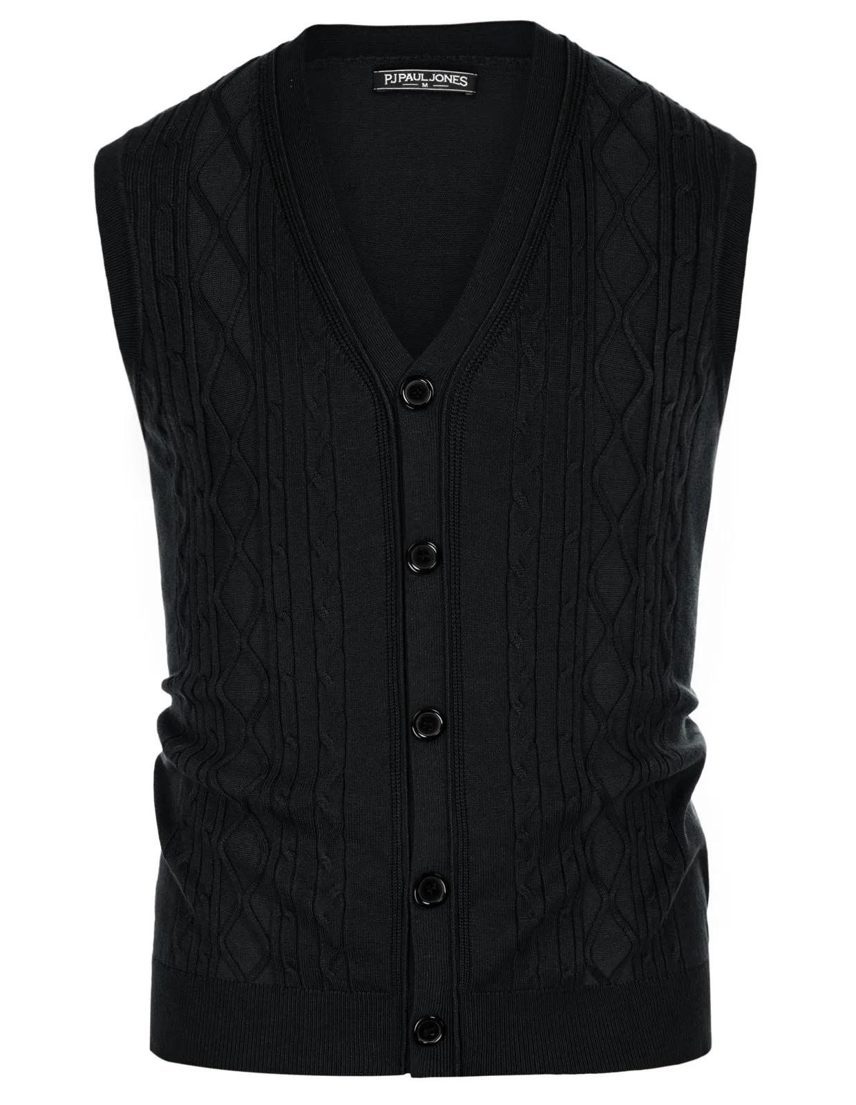 Mens V-Neck Sweater Vest Cable Knitted Button-Up Sleeveless Cardigan Vest