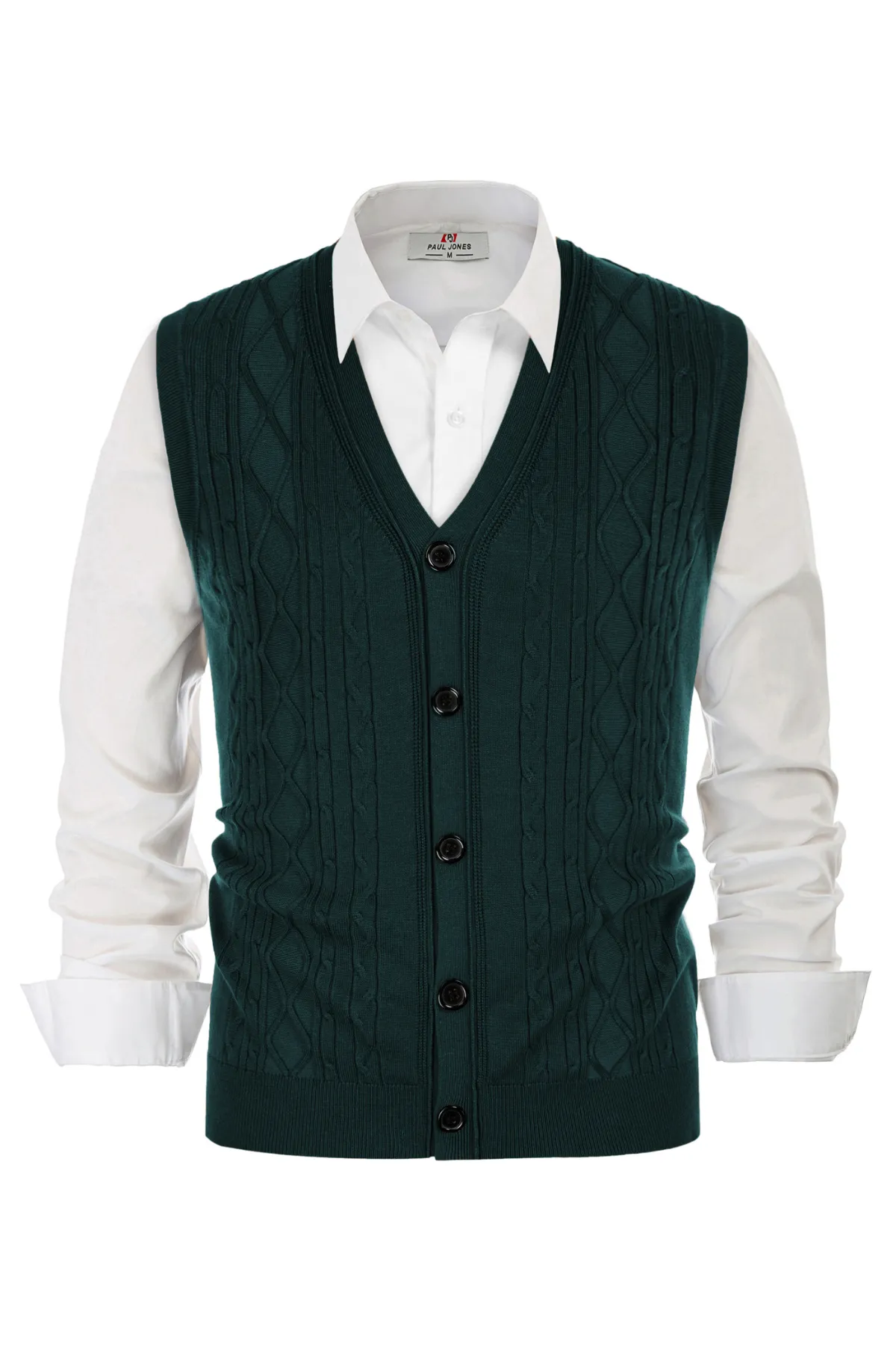 Mens V-Neck Sweater Vest Cable Knitted Button-Up Sleeveless Cardigan Vest