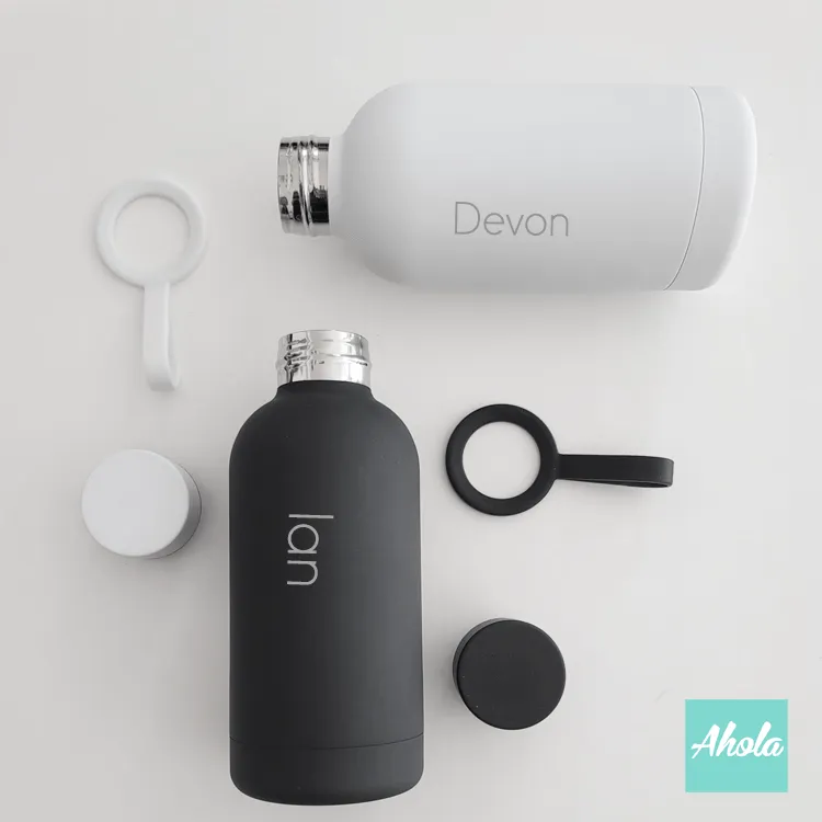 【Mivid】Engraved Name Stainless Steel Hot or Cold Matte Bottle with Loop Handle 刻名不鏽鋼保冷/保温連手環樽