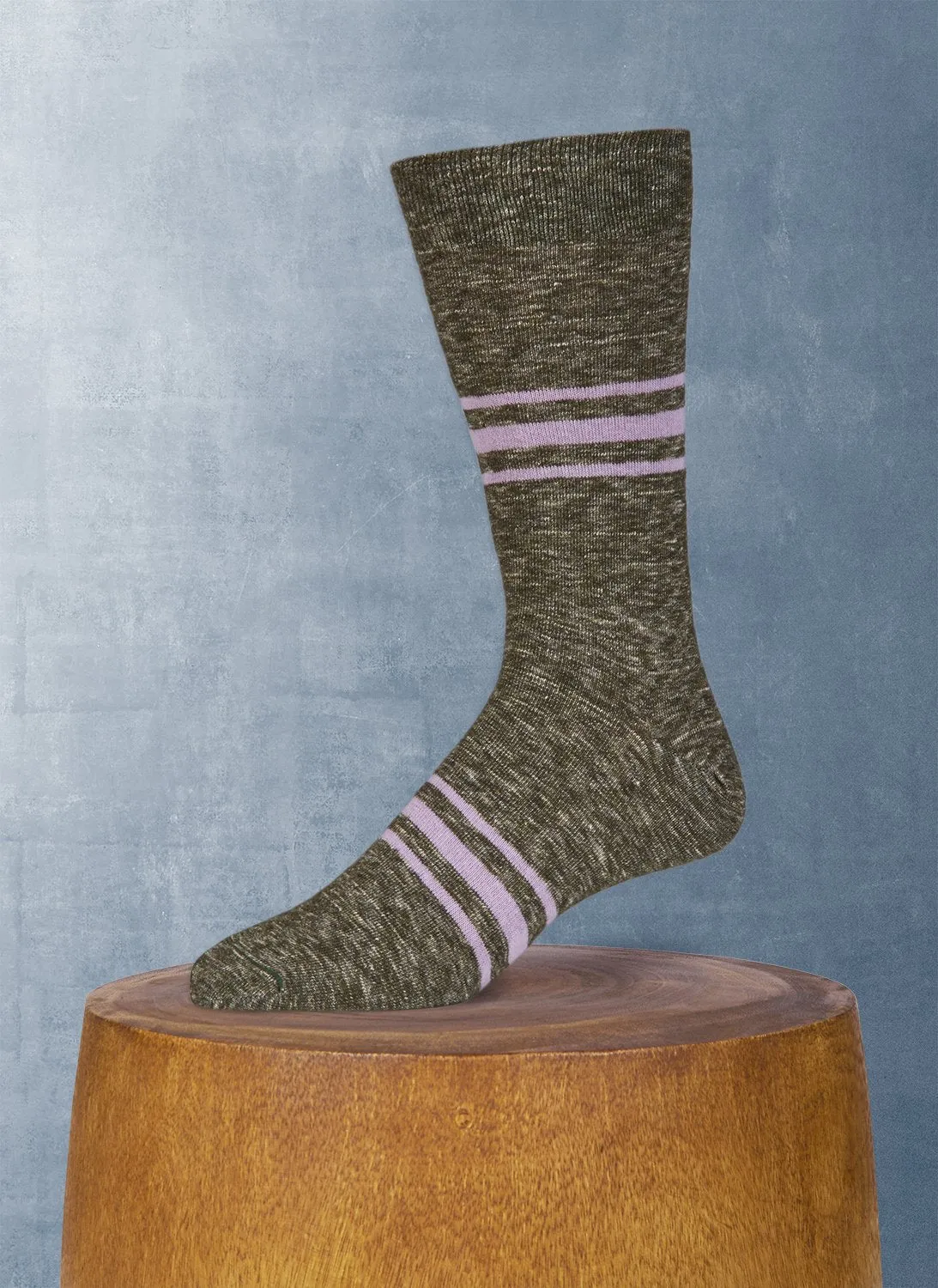 Mélange Retro Stripe Sock in Olive Green