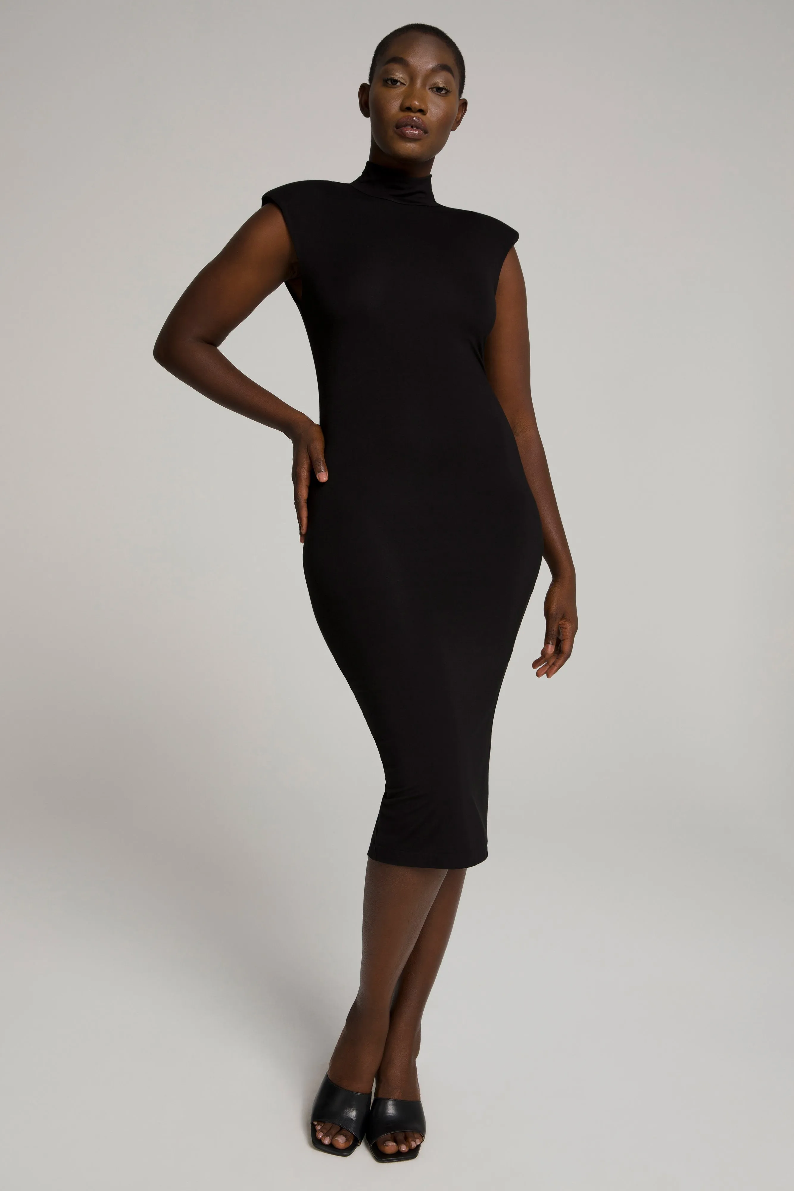 MOCK NECK POWER DRESS | BLACK001