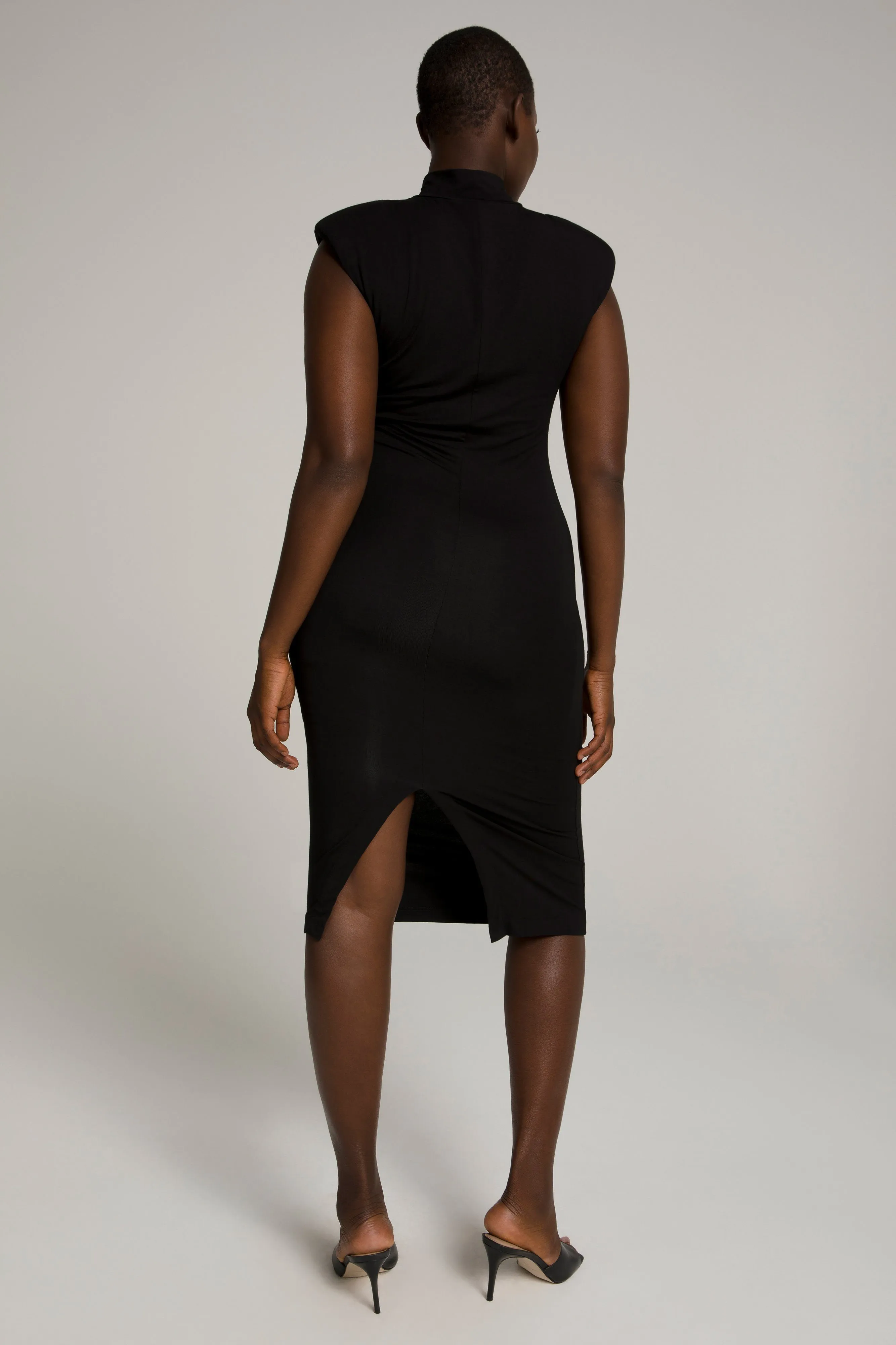 MOCK NECK POWER DRESS | BLACK001