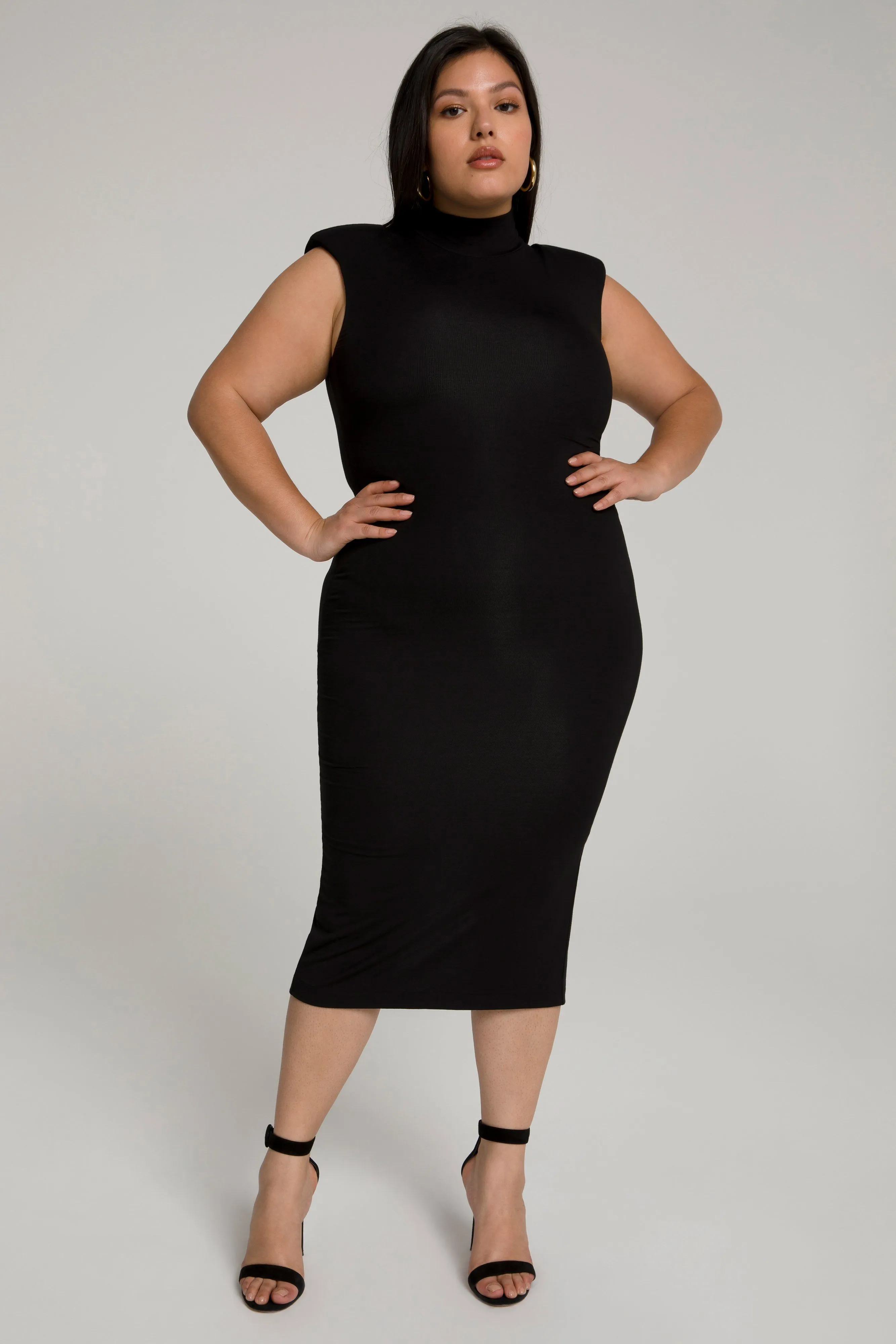 MOCK NECK POWER DRESS | BLACK001