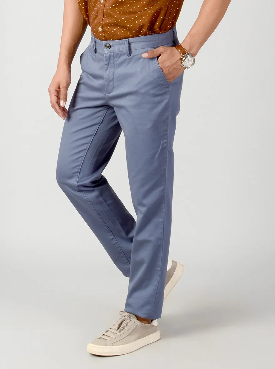 Moonlight Blue Self Textured Slim Fit Casual Trouser | JadeBlue