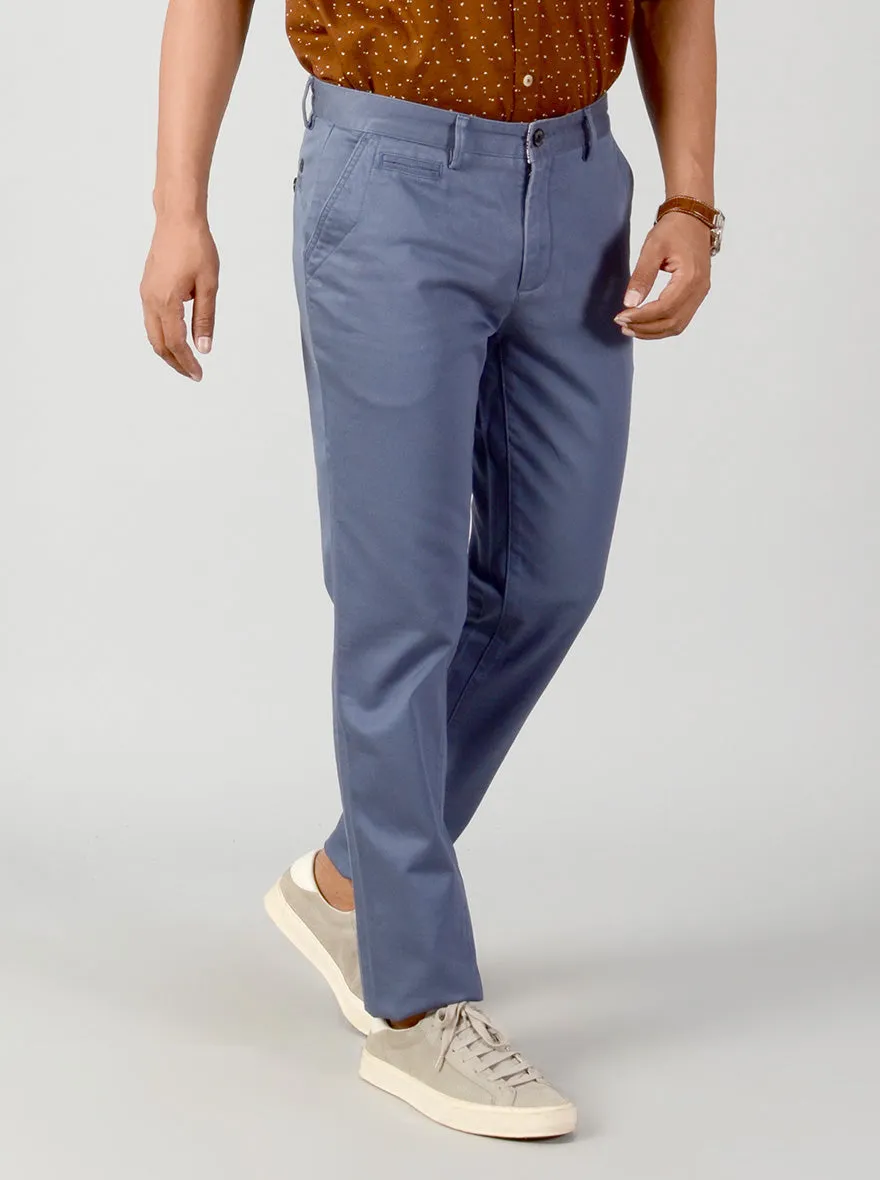 Moonlight Blue Self Textured Slim Fit Casual Trouser | JadeBlue