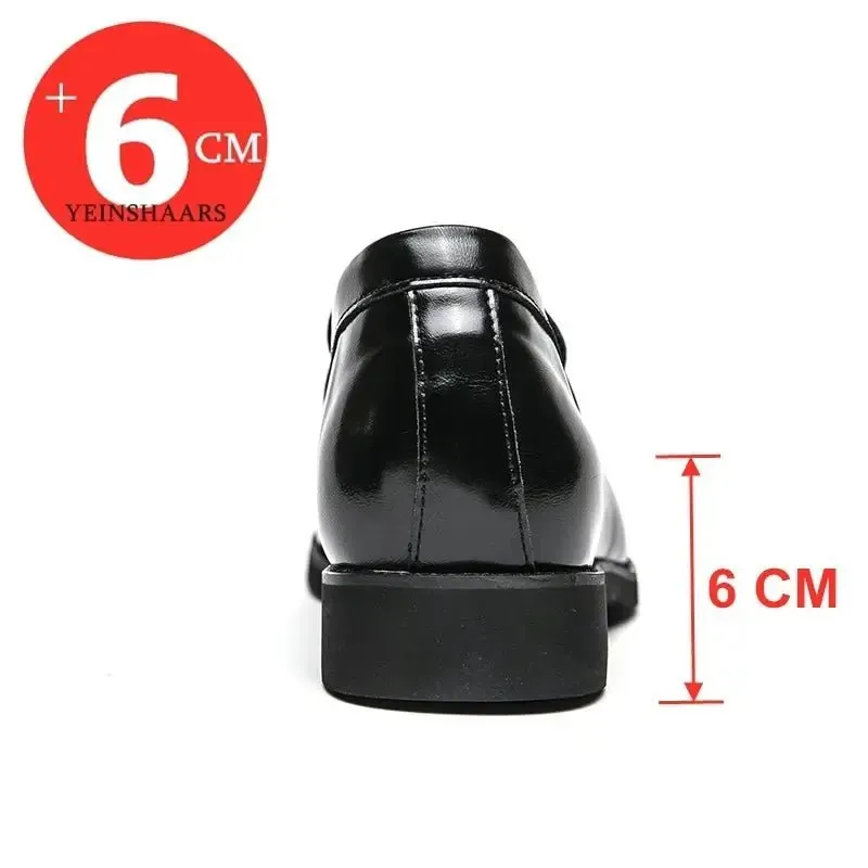 New Men Leather Shoes Height Elevator Shoes For Men Luxury Dress Shoes Slip On Business Comfortable Increase 6cm Wedding Loafers