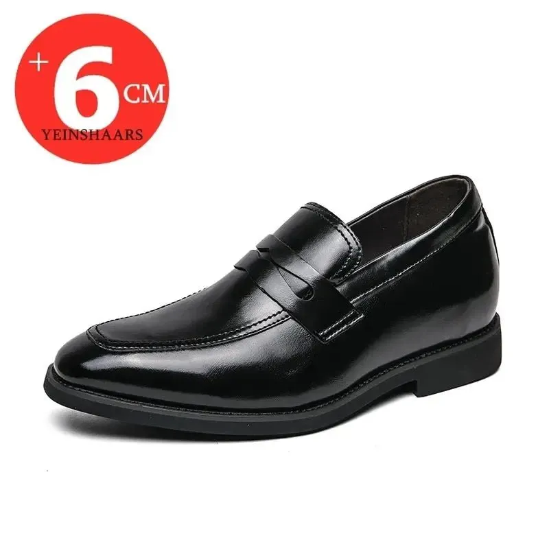 New Men Leather Shoes Height Elevator Shoes For Men Luxury Dress Shoes Slip On Business Comfortable Increase 6cm Wedding Loafers