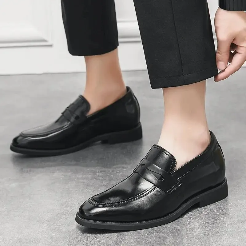 New Men Leather Shoes Height Elevator Shoes For Men Luxury Dress Shoes Slip On Business Comfortable Increase 6cm Wedding Loafers