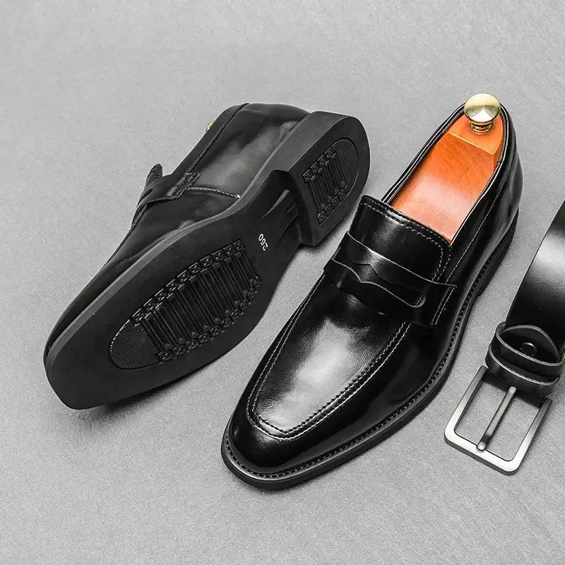 New Men Leather Shoes Height Elevator Shoes For Men Luxury Dress Shoes Slip On Business Comfortable Increase 6cm Wedding Loafers