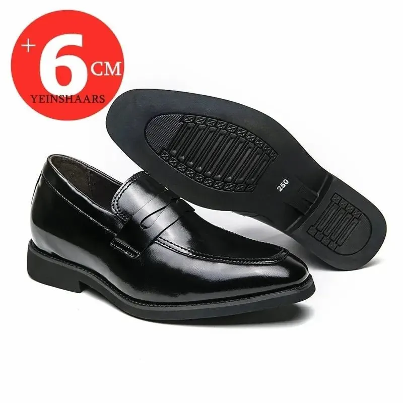 New Men Leather Shoes Height Elevator Shoes For Men Luxury Dress Shoes Slip On Business Comfortable Increase 6cm Wedding Loafers