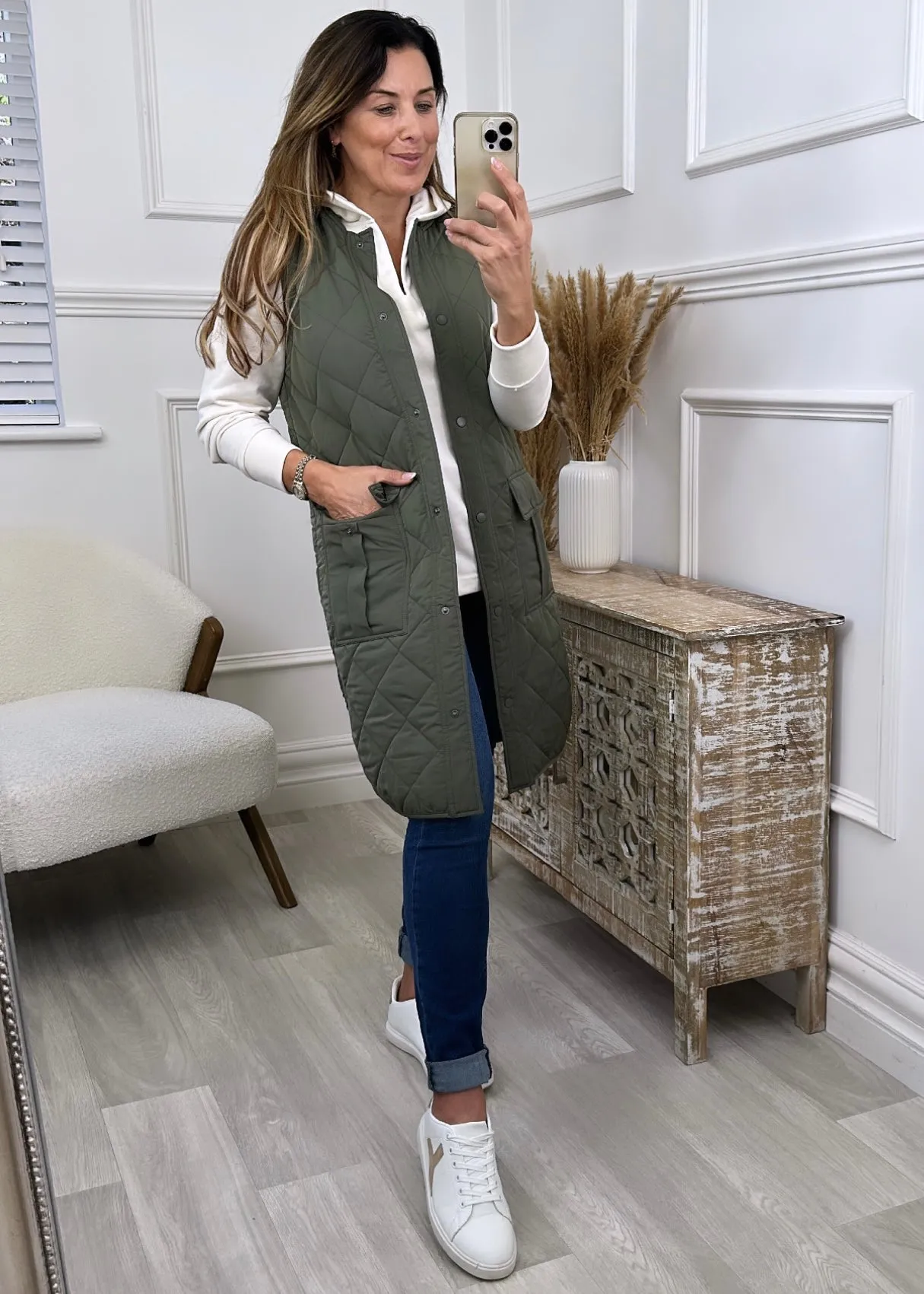 Nola Khaki Quilted Gilet