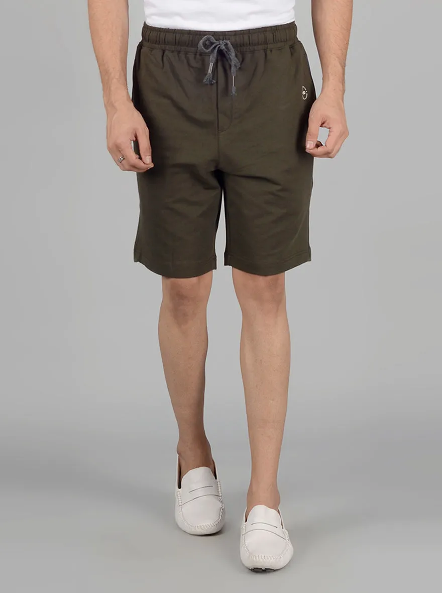 Olive Solid Regular Fit Shorts | JadeBlue