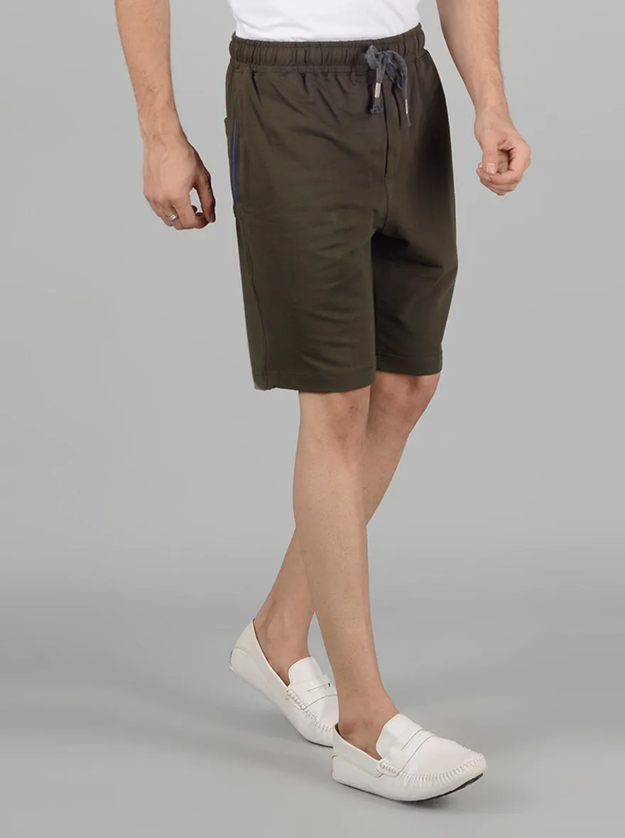 Olive Solid Regular Fit Shorts | JadeBlue