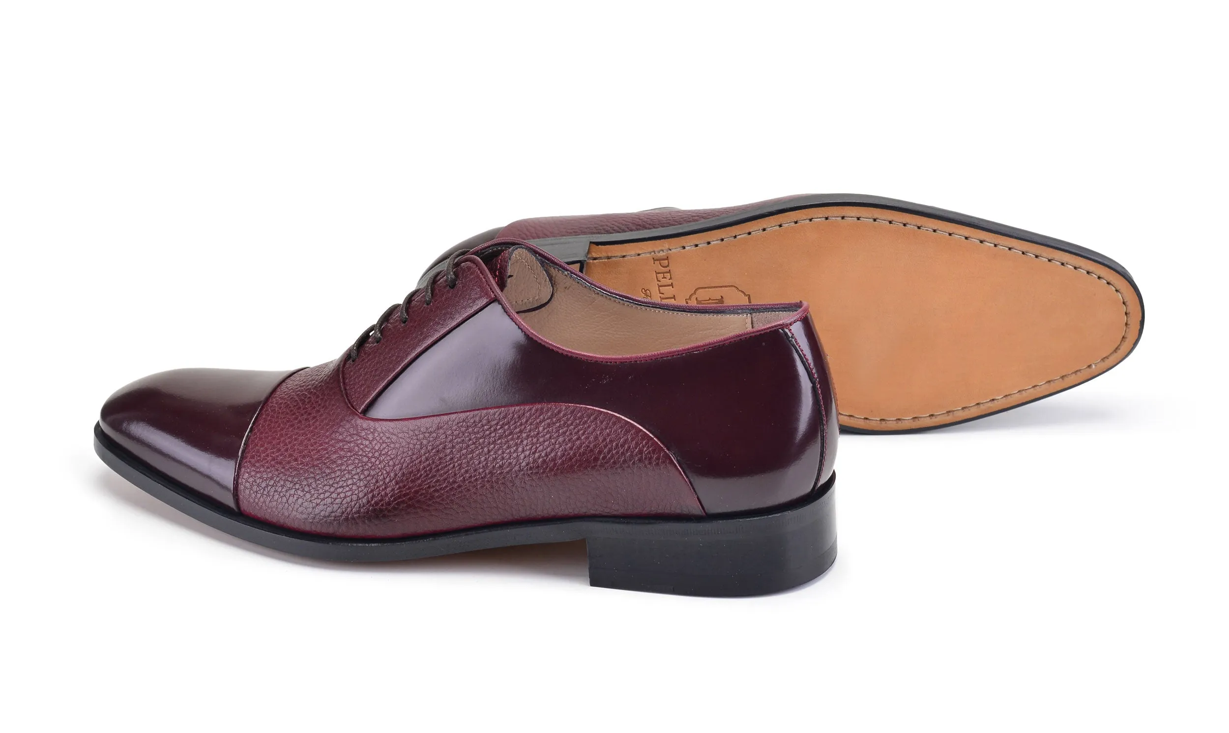 Pelle Deerskin & Polished Calfskin Lace-Up Oxford Burgundy