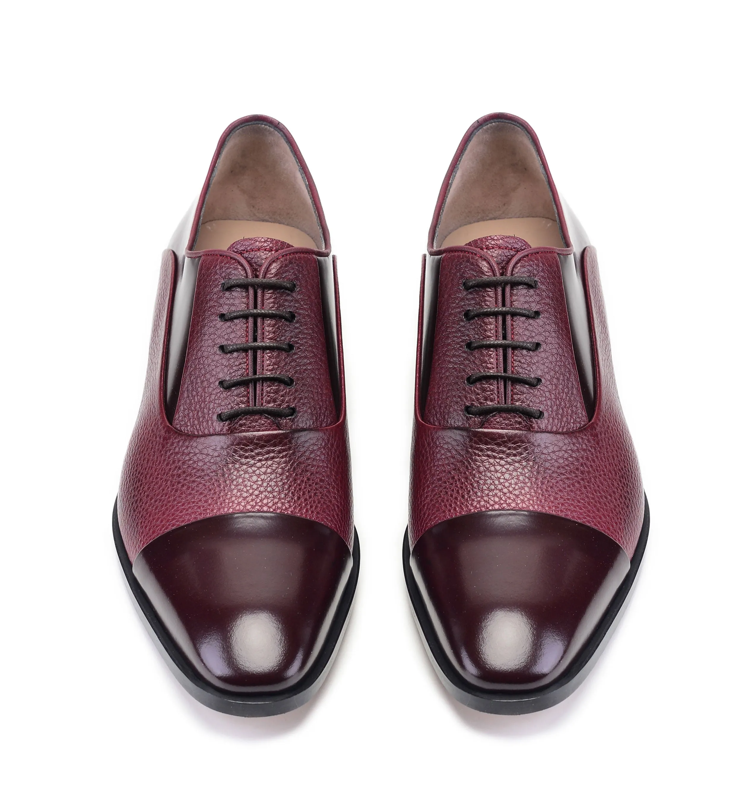 Pelle Deerskin & Polished Calfskin Lace-Up Oxford Burgundy