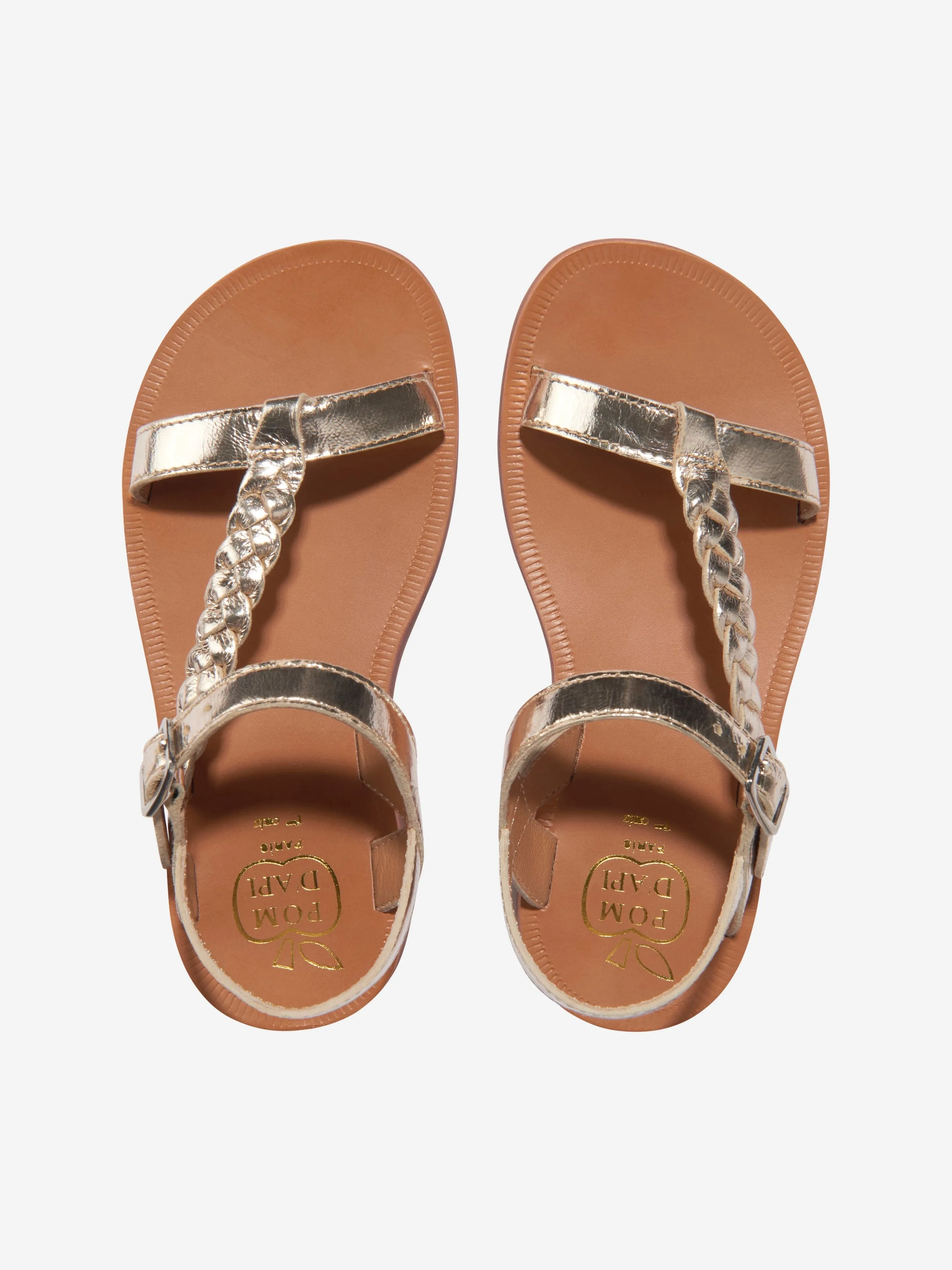 Pom D'Api Girls Leather Plagette Antik Sandals in Gold