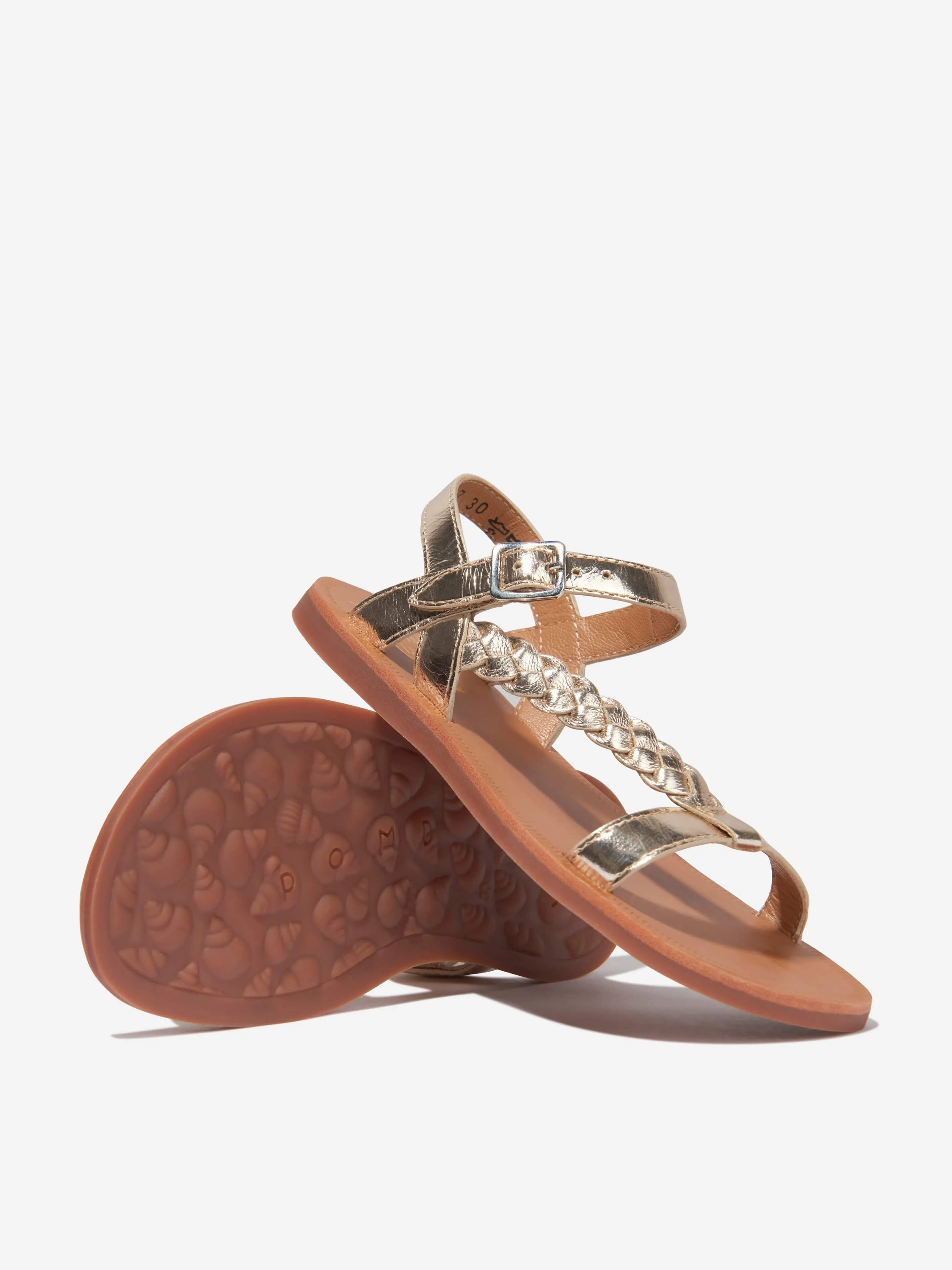 Pom D'Api Girls Leather Plagette Antik Sandals in Gold