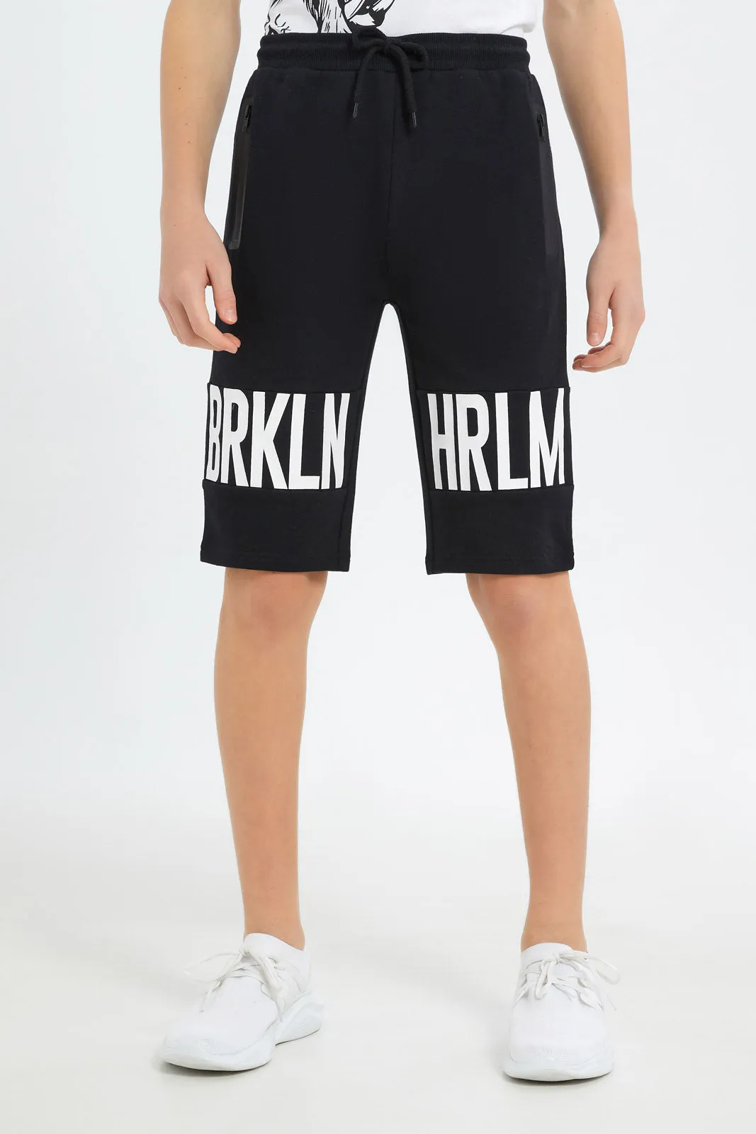 Senior Boys Black Brkln Print Active Shorts