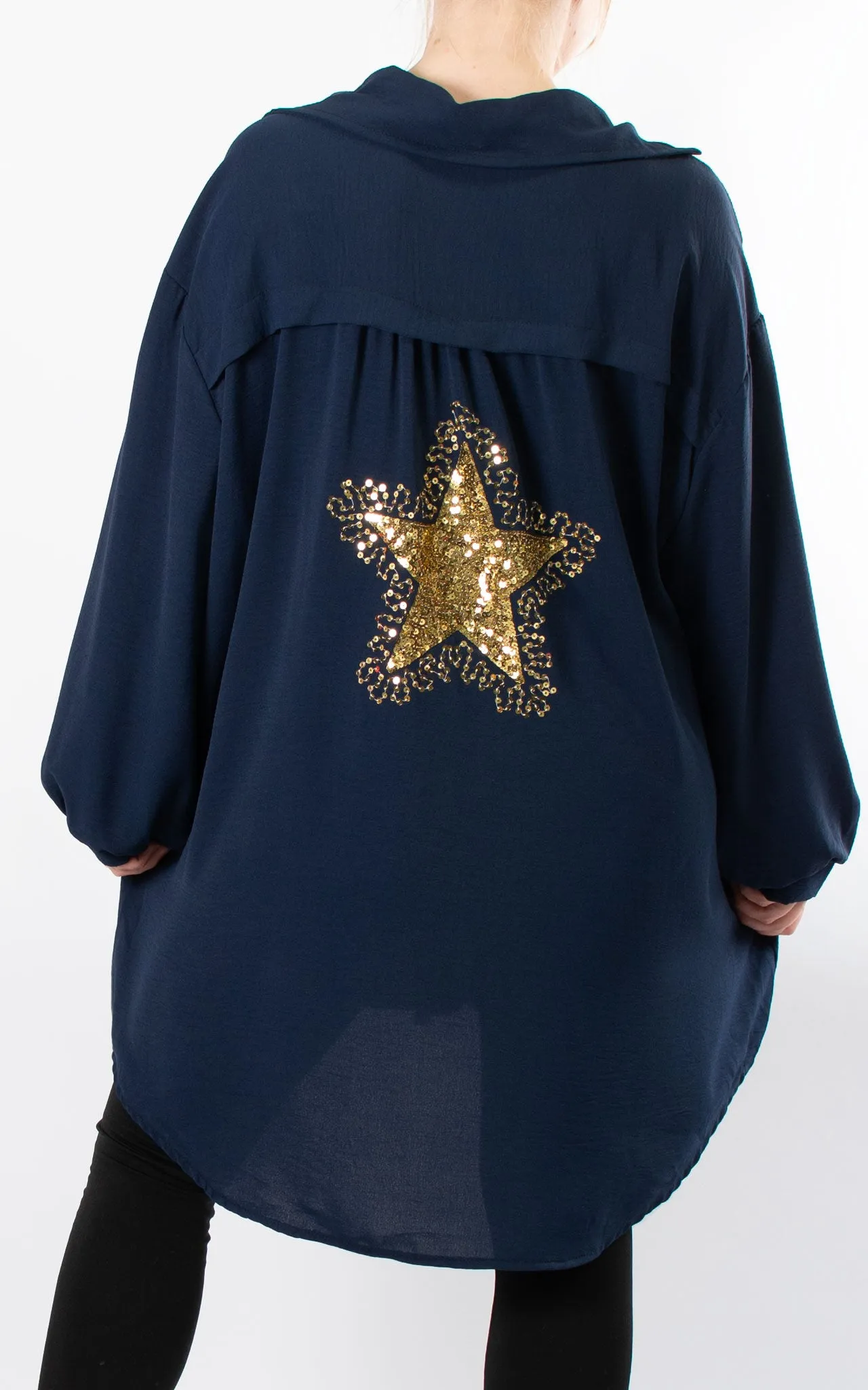 Sequin Star Back Shirt | Navy