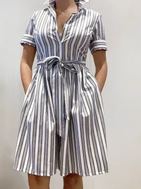 Short Coupe Dress in Navy Blue Stripe