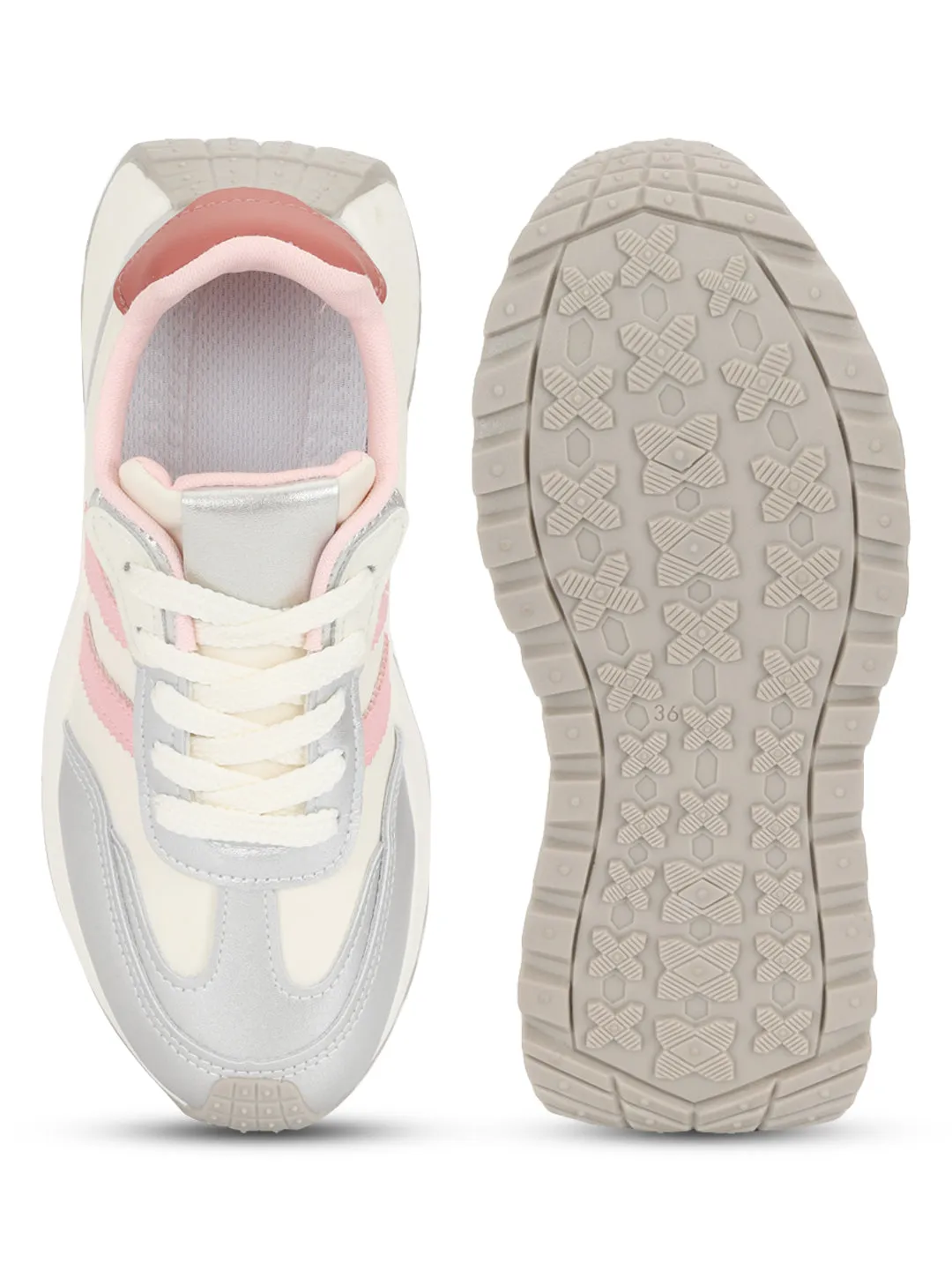 Silver Pink PU Stylish Lace-Up Sneakers (TC-RS3607-SILPNK)