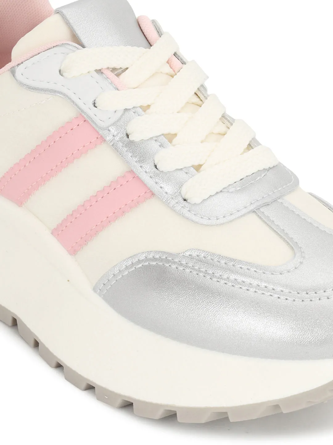 Silver Pink PU Stylish Lace-Up Sneakers (TC-RS3607-SILPNK)