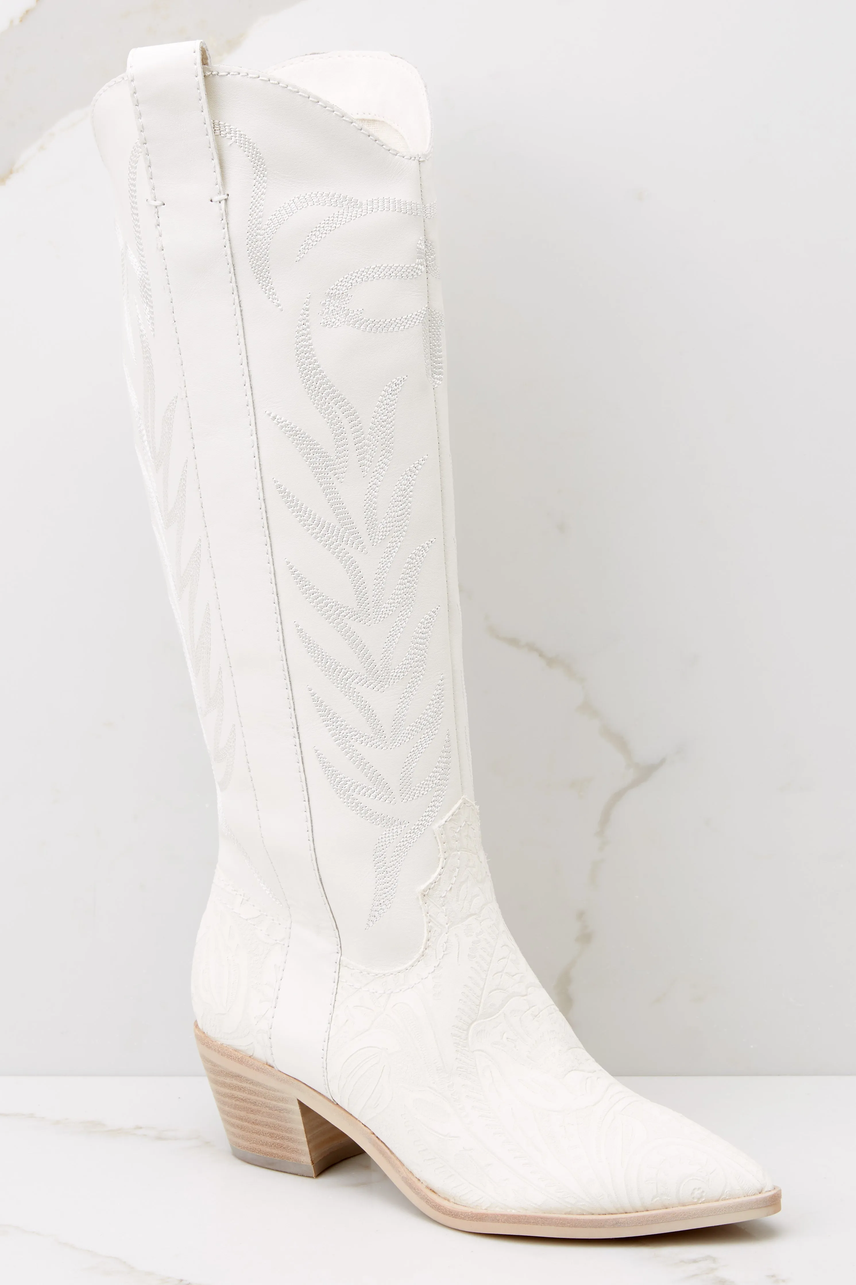 Solei White Embossed Leather Boots