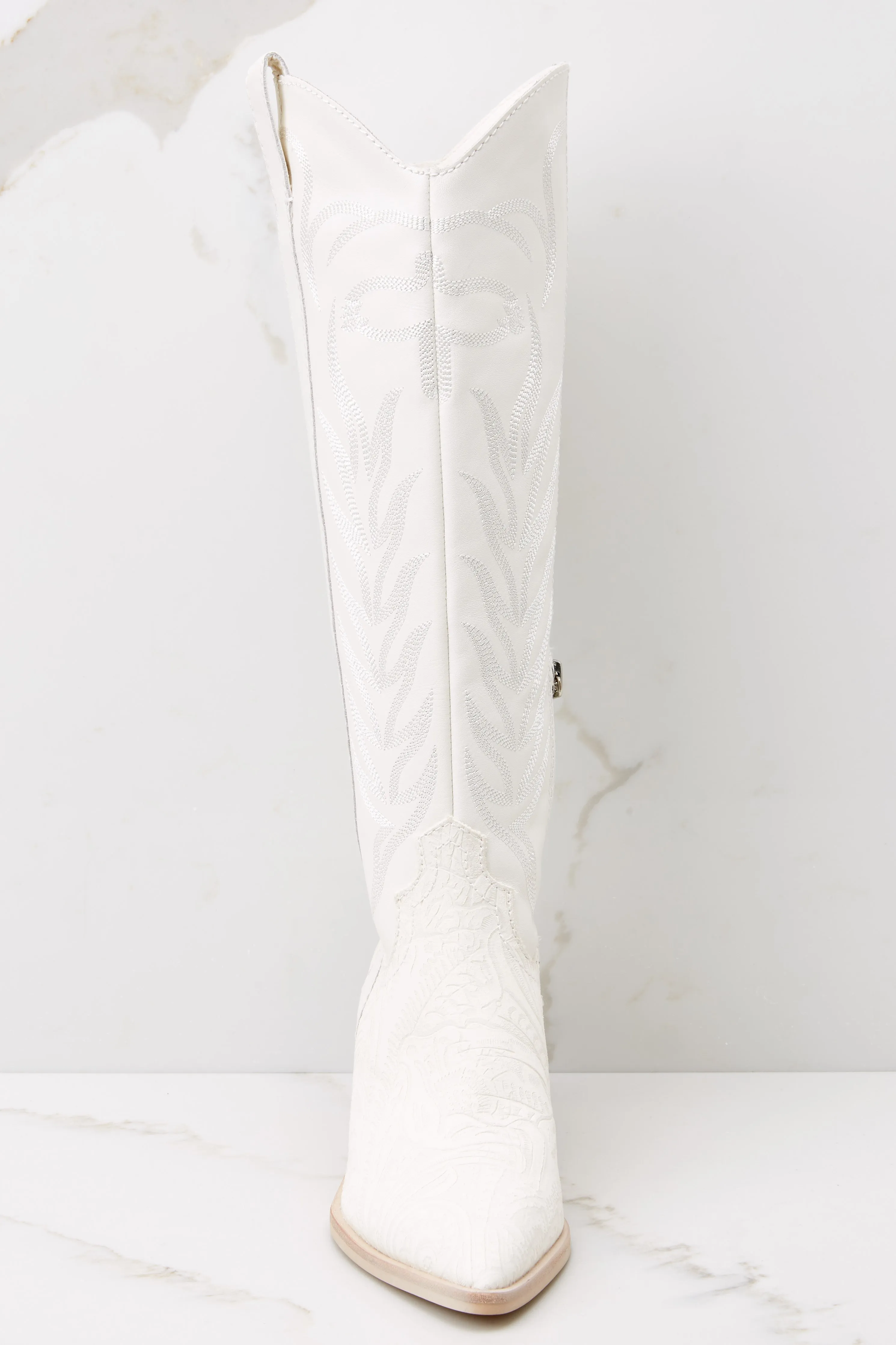 Solei White Embossed Leather Boots