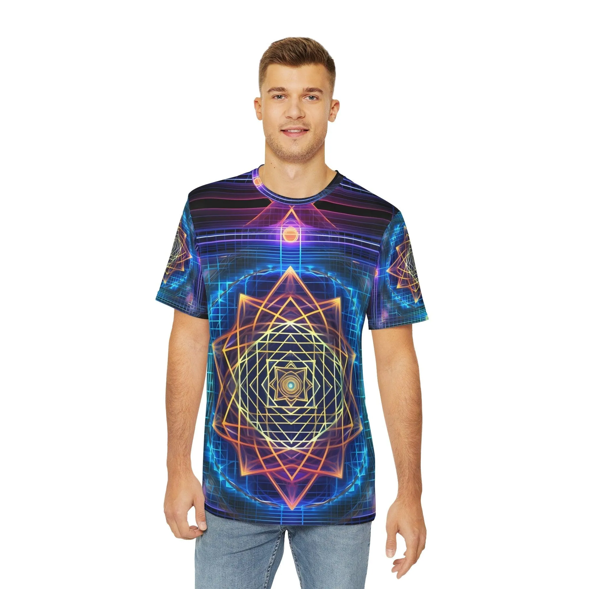 Sri Yantra 3D Sacred Geometry Octane Colorful Symmetrical Sublimation-Digital AI Art T-Shirt for Street or Festival Wear