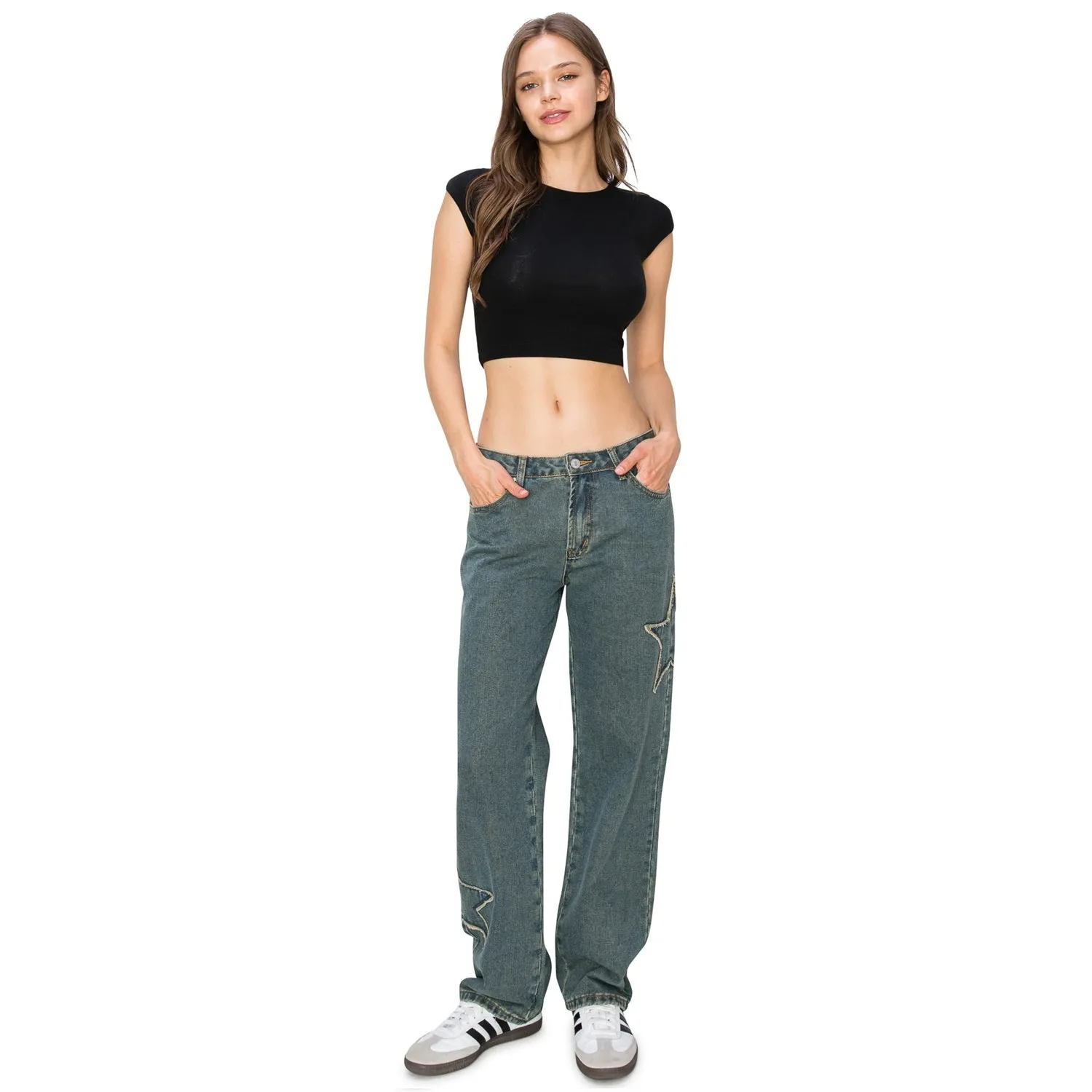 Star Patch Low Rise Baggy Jeans - TINT