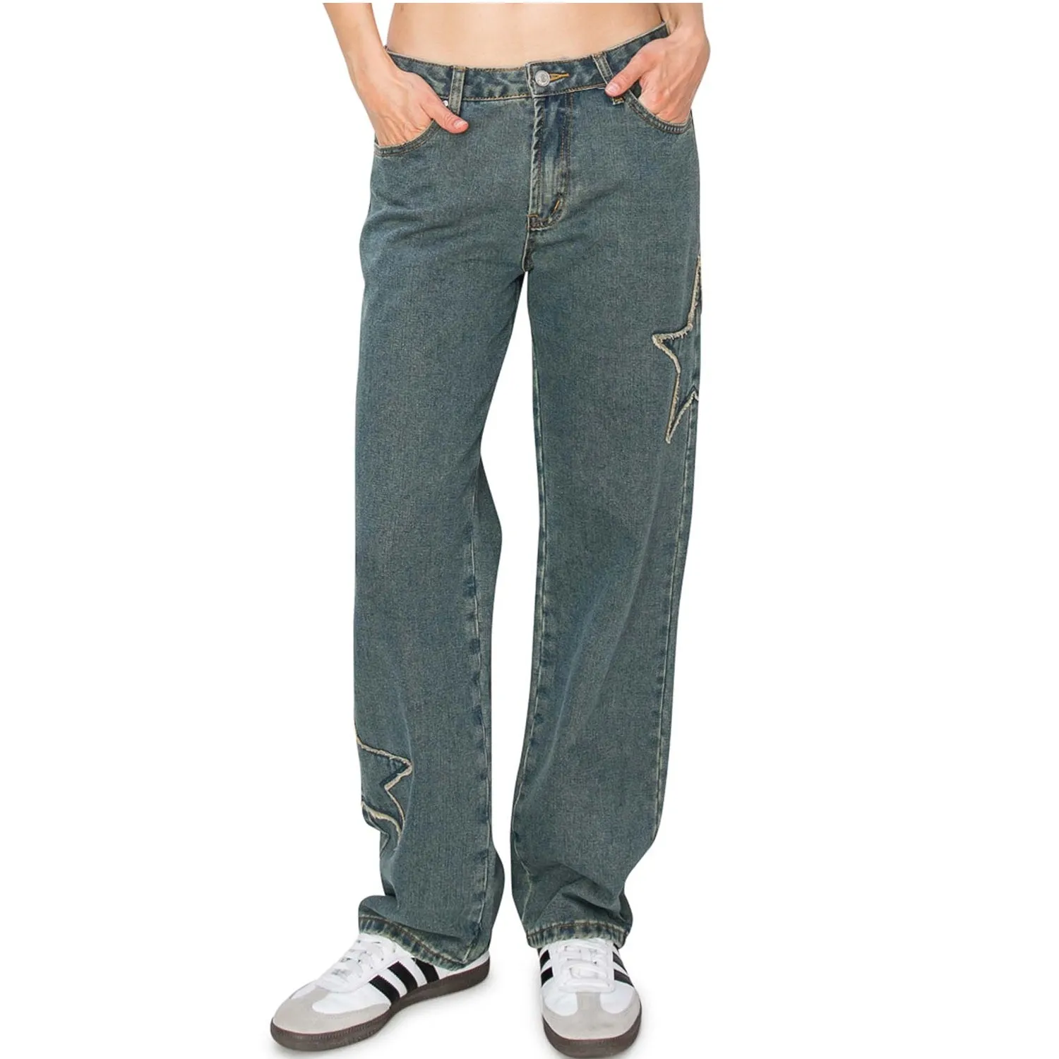 Star Patch Low Rise Baggy Jeans - TINT