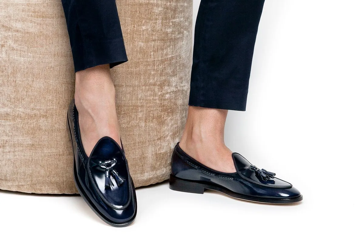 TANGERINE 8 BRUSHED NAVY BELGIAN LOAFERS