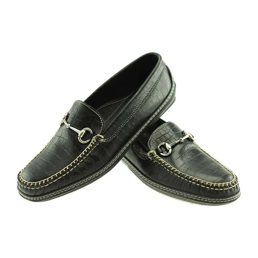 T.B. Phelps Croco Bit Black Genuine Crocodile Men’s Driver Moccasin