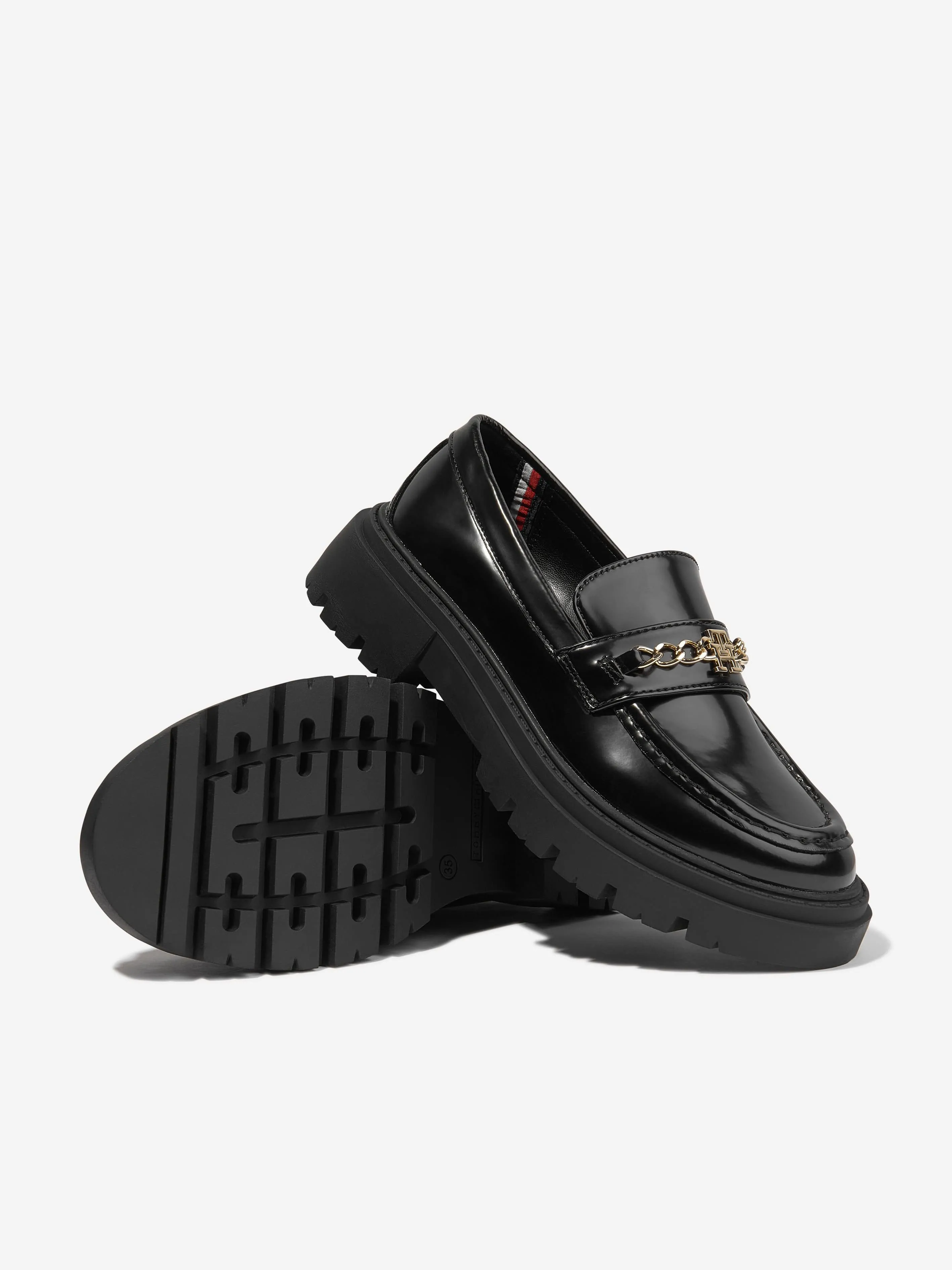 Tommy Hilfiger Girls Patent Leather Loafers in Black