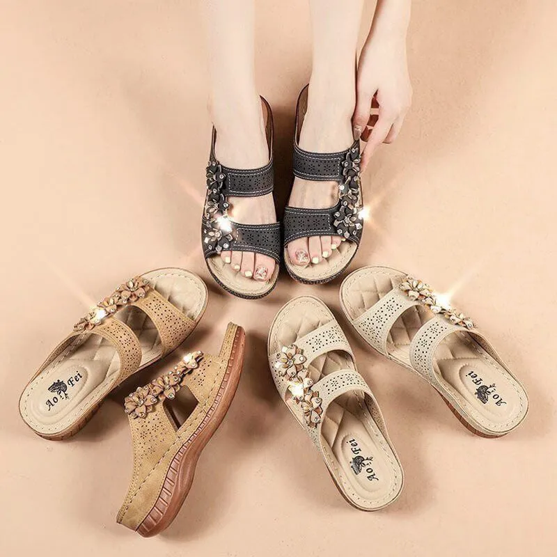 [TOP 1 TRENDING] Flower Blossom Hollow Carved Wedges Sandals